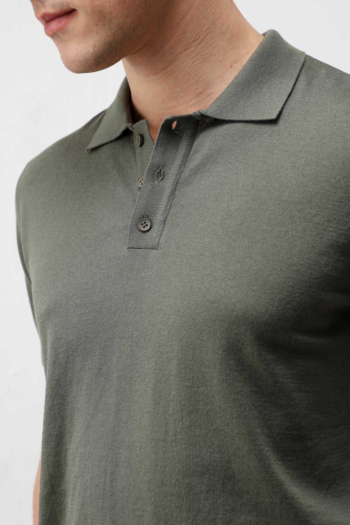 Antioch Haki Comfort Slim Polo Yaka Erkek Triko T-Shirt