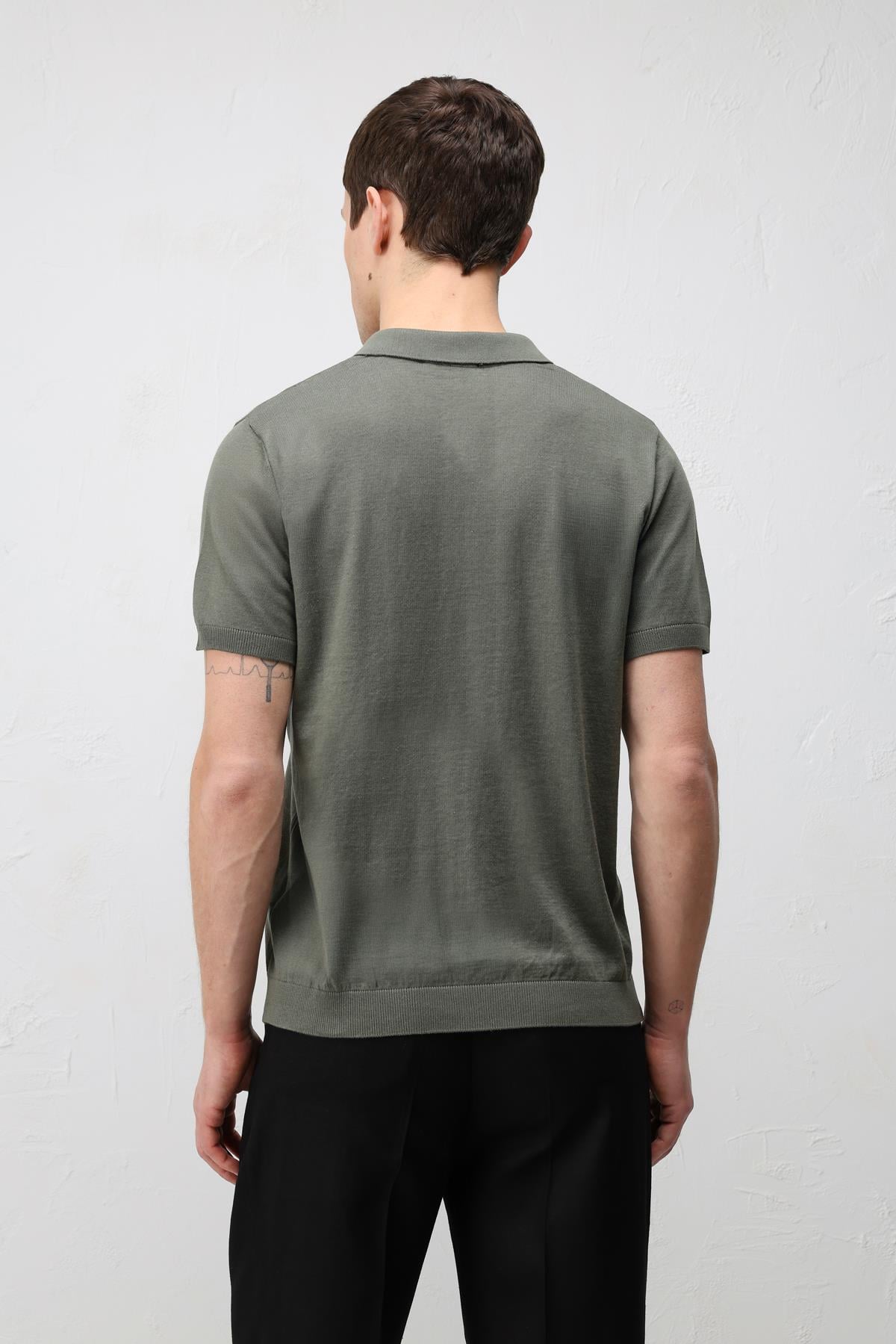 Antioch Haki Comfort Slim Polo Yaka Erkek Triko T-Shirt