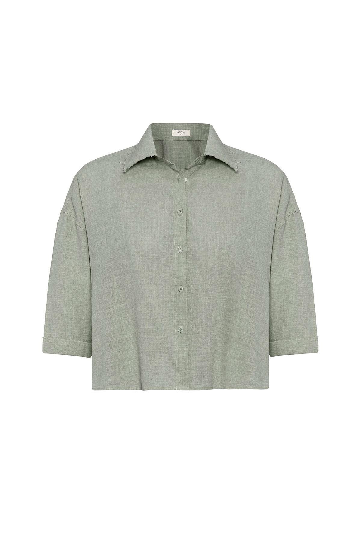 Antioch-Haki Crop Dokulu Kadın Gömlek-Gömlek-4-Milagron.com