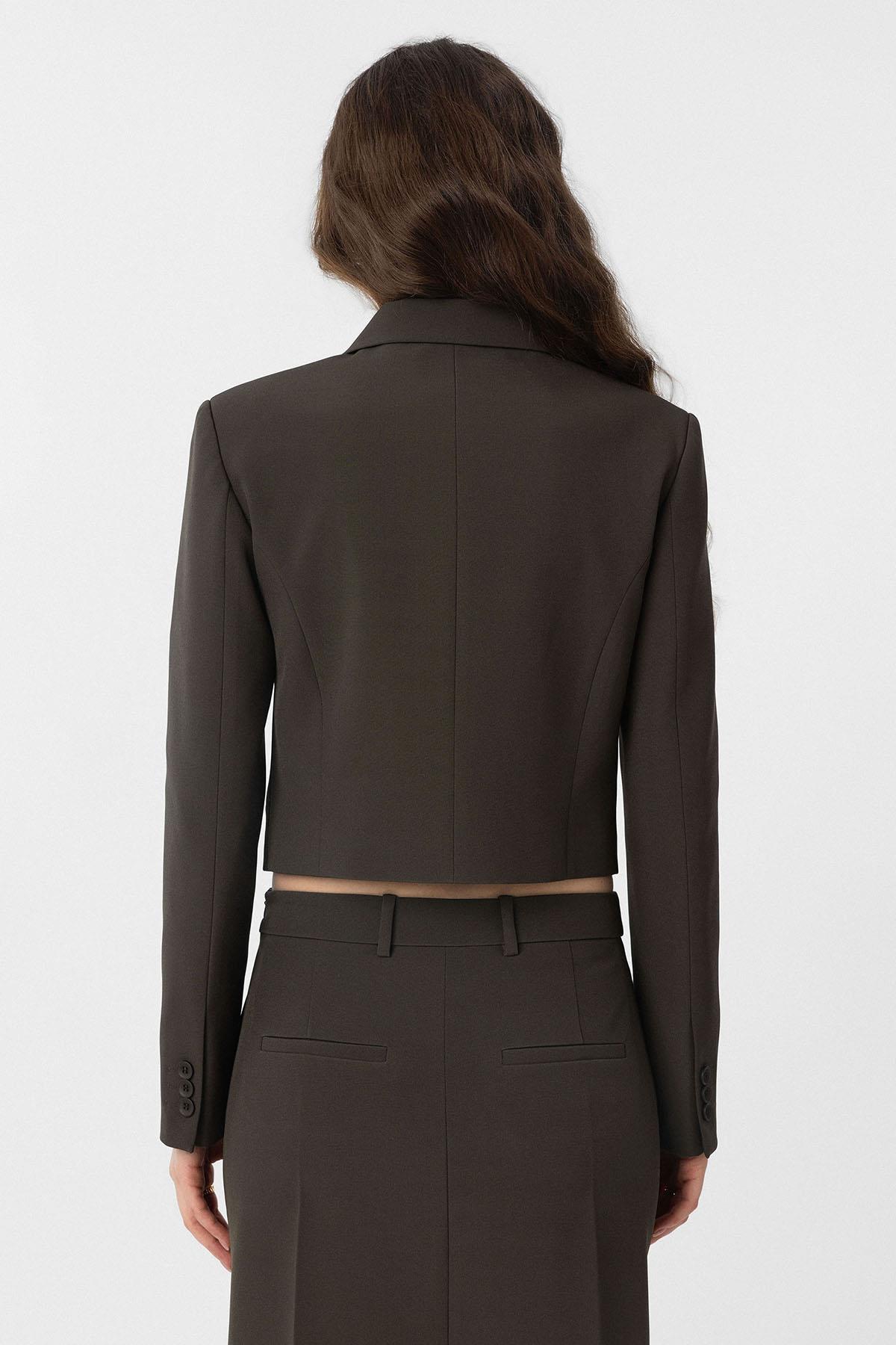 Antioch-Haki Crop Kadın Blazer Ceket-Blazer Ceket-5-Milagron.com