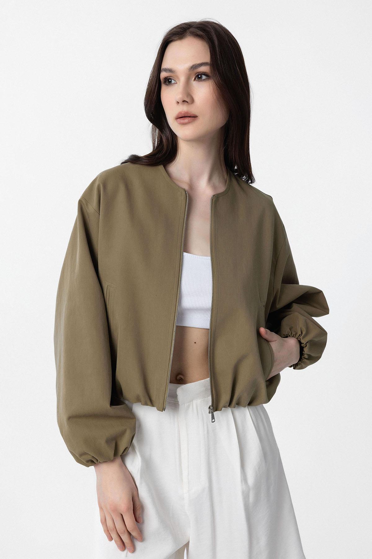 Antioch-Haki Crop Kadın Bomber Mont-Mont-1-Milagron.com