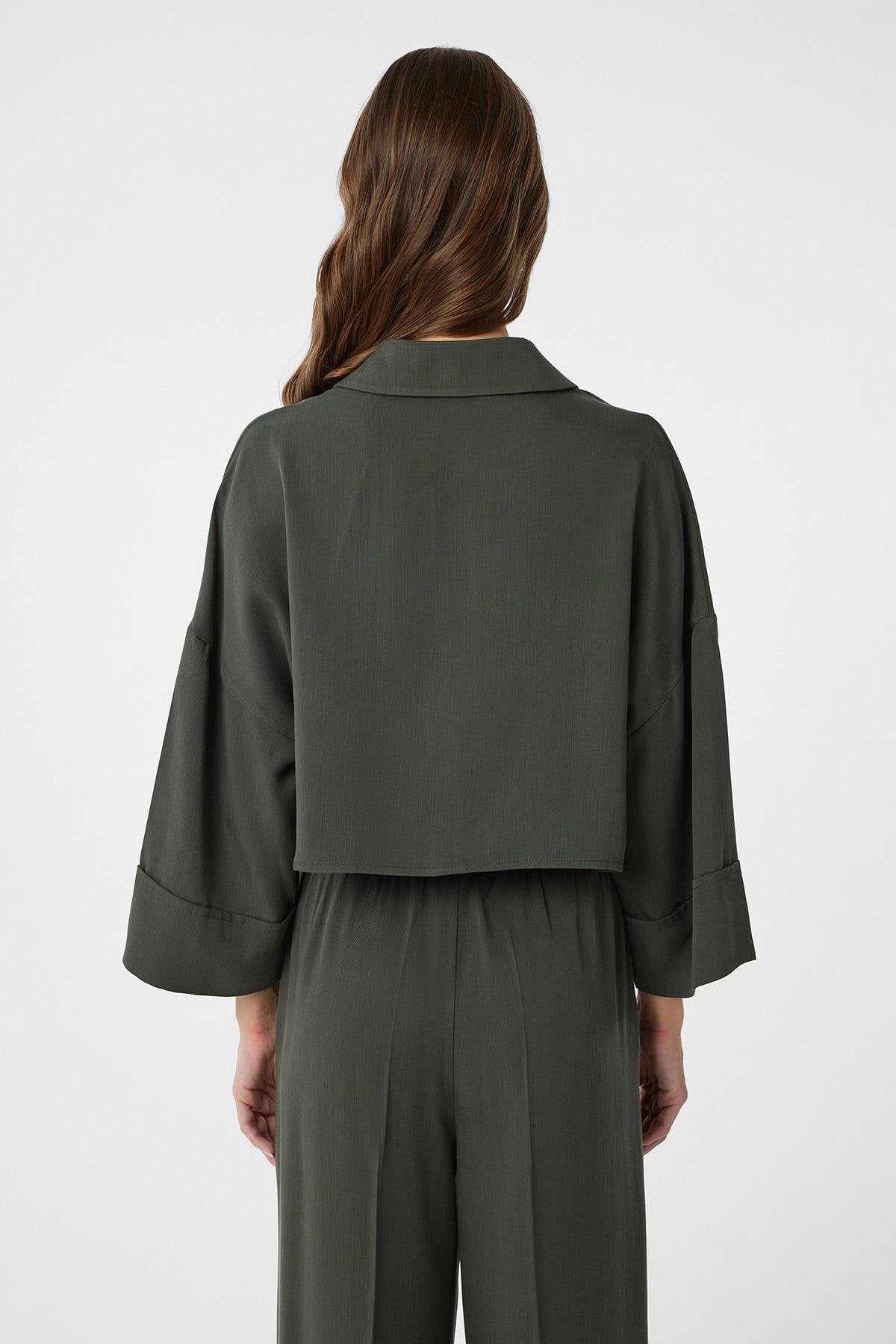 Antioch-Haki Crop Kadın Gömlek-Gömlek-4-Milagron.com