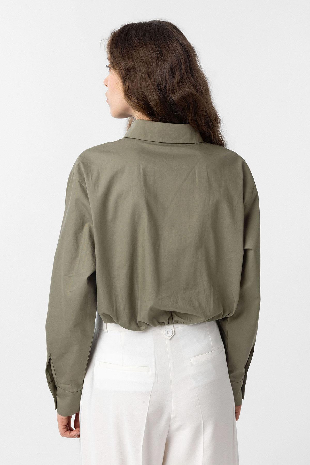 Antioch-Haki Crop Poplin Kadın Gömlek-Gömlek-4-Milagron.com