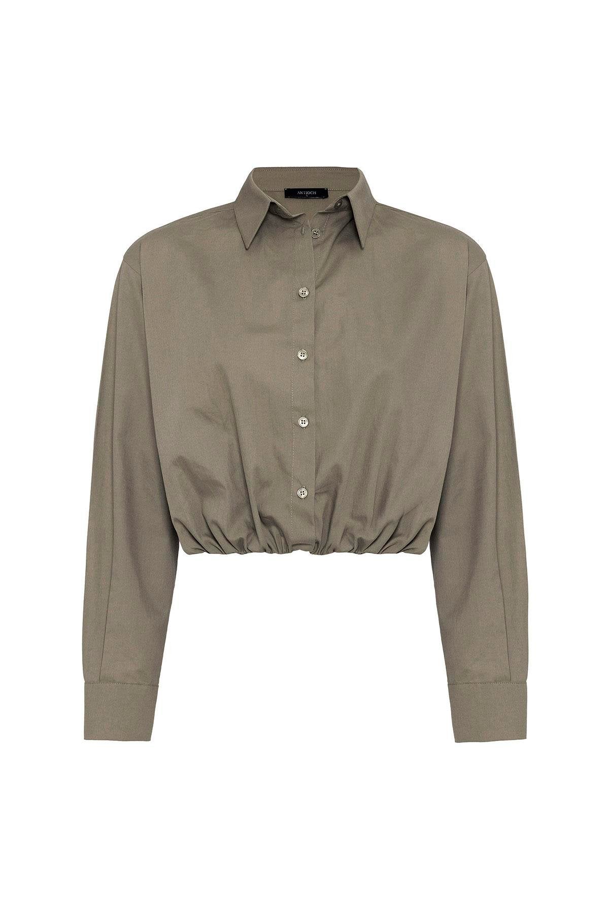 Antioch-Haki Crop Poplin Kadın Gömlek-Gömlek-5-Milagron.com