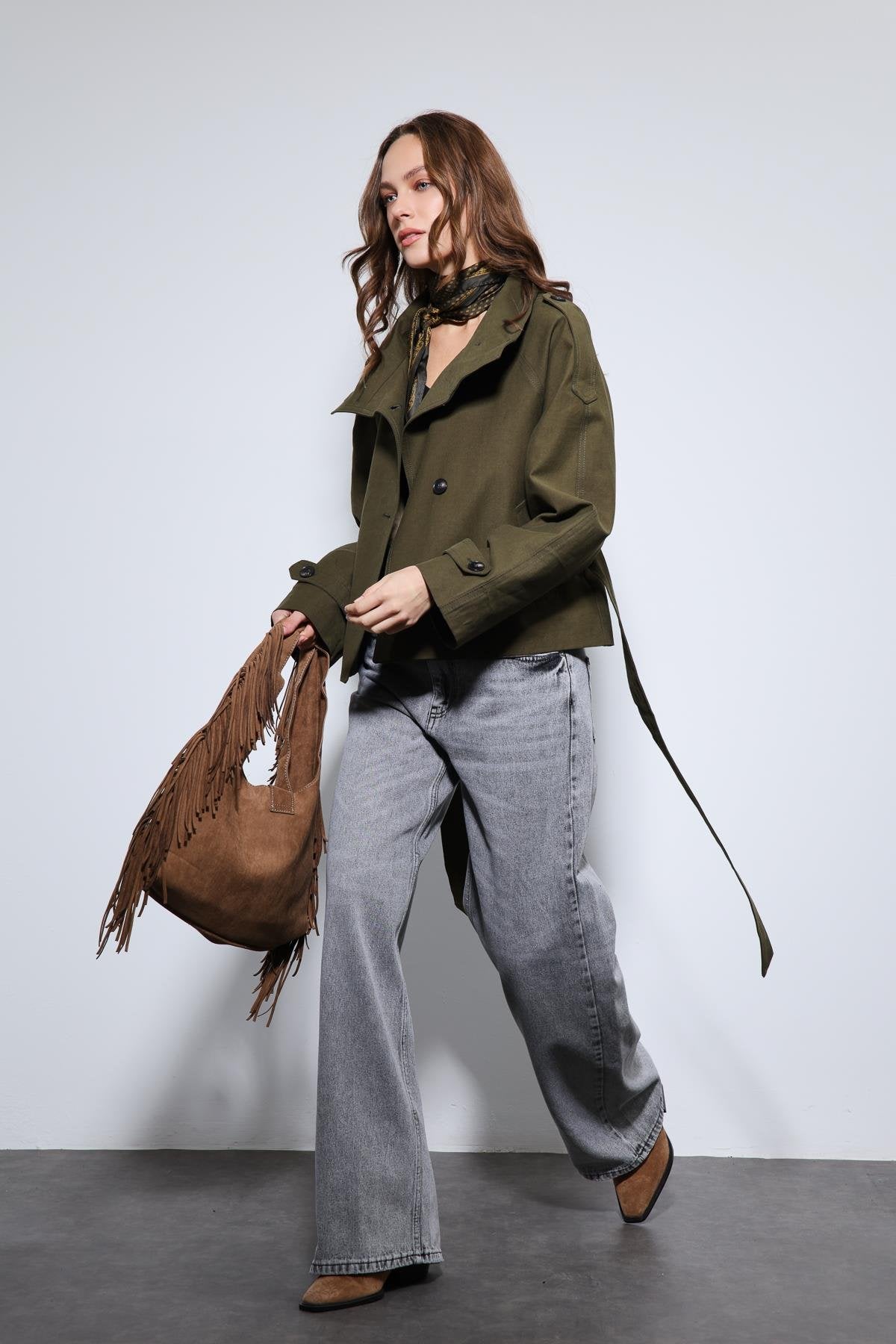 Antioch-Haki Dik Yaka Kruvaze Trençkot-Trençkot-1-Milagron.com