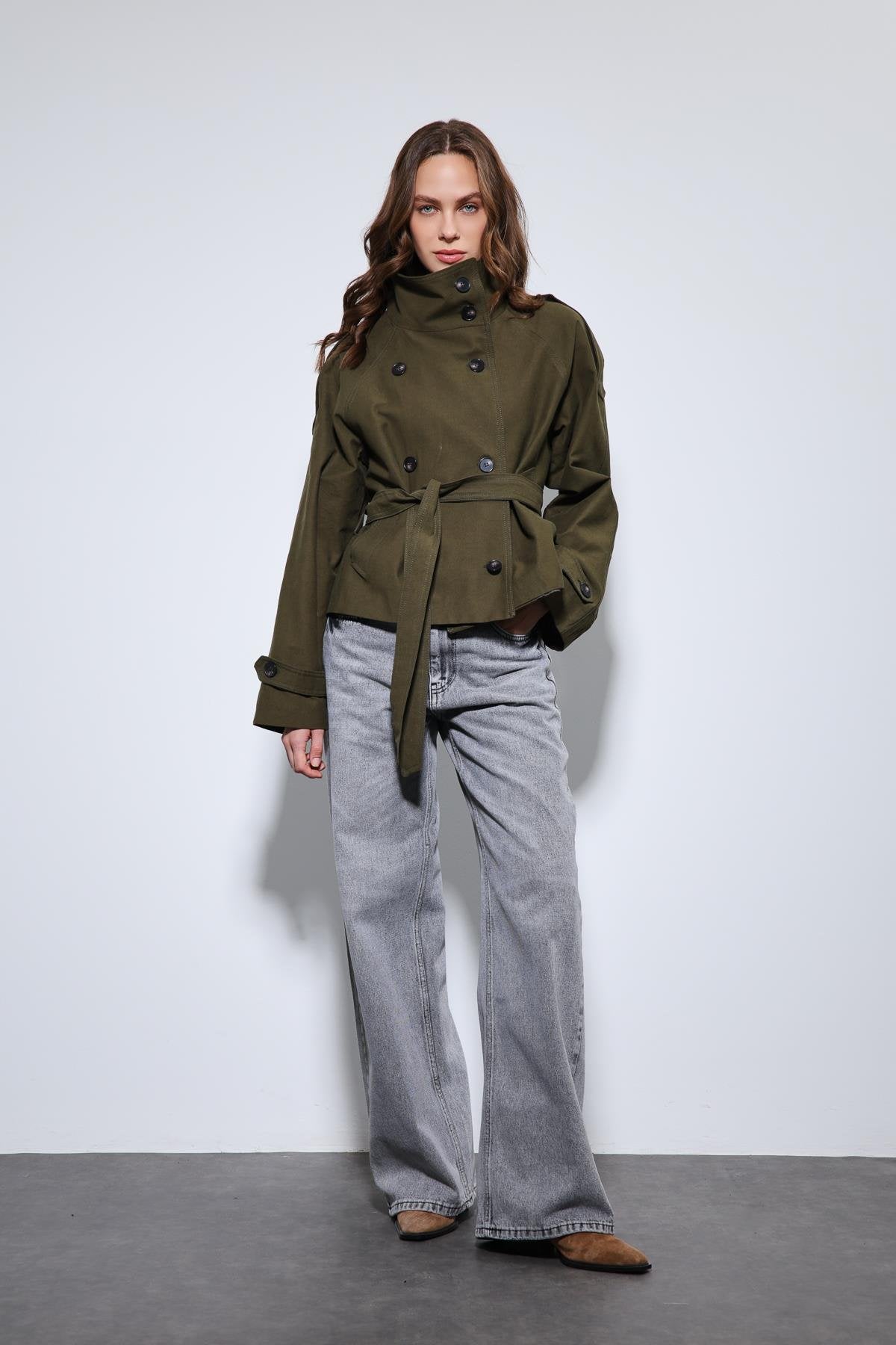 Antioch-Haki Dik Yaka Kruvaze Trençkot-Trençkot-2-Milagron.com