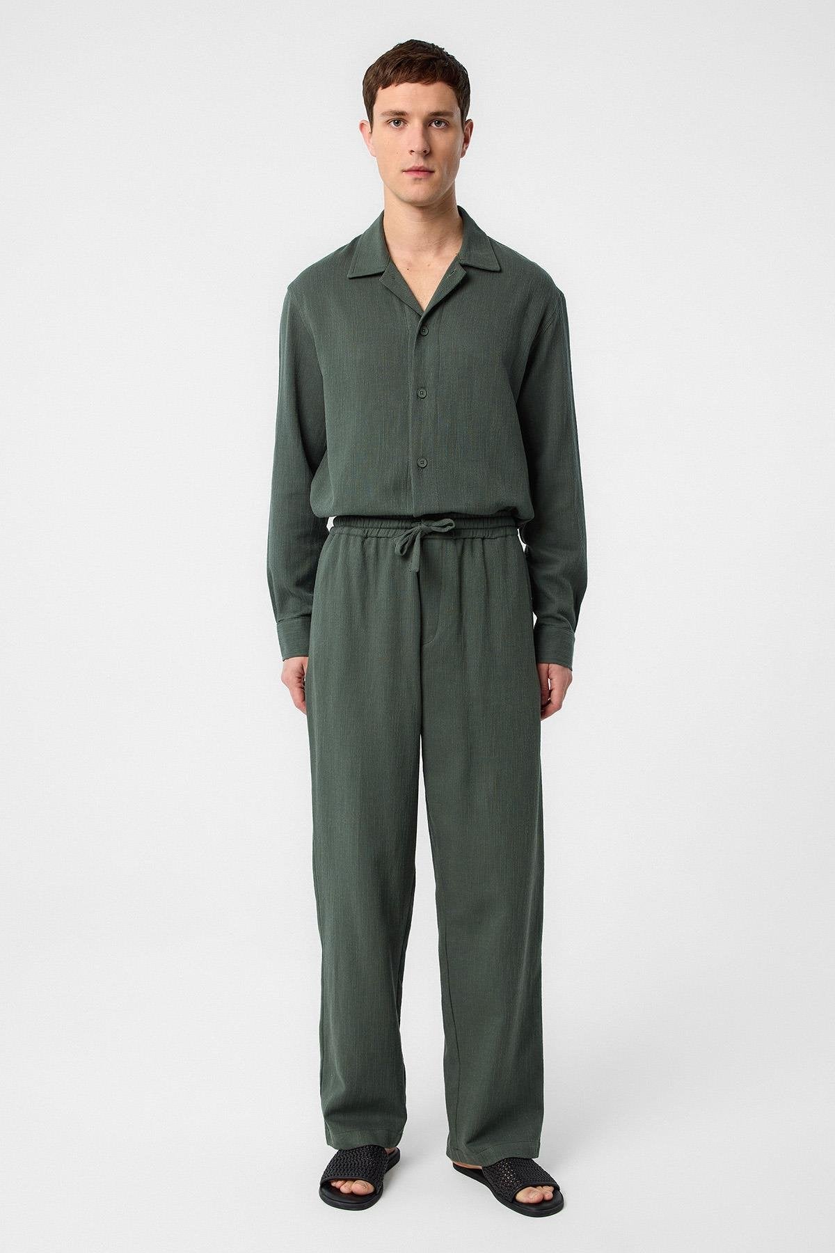 Antioch-Haki Dokulu Erkek Pantolon-Kumaş Pantolon-2-Milagron.com