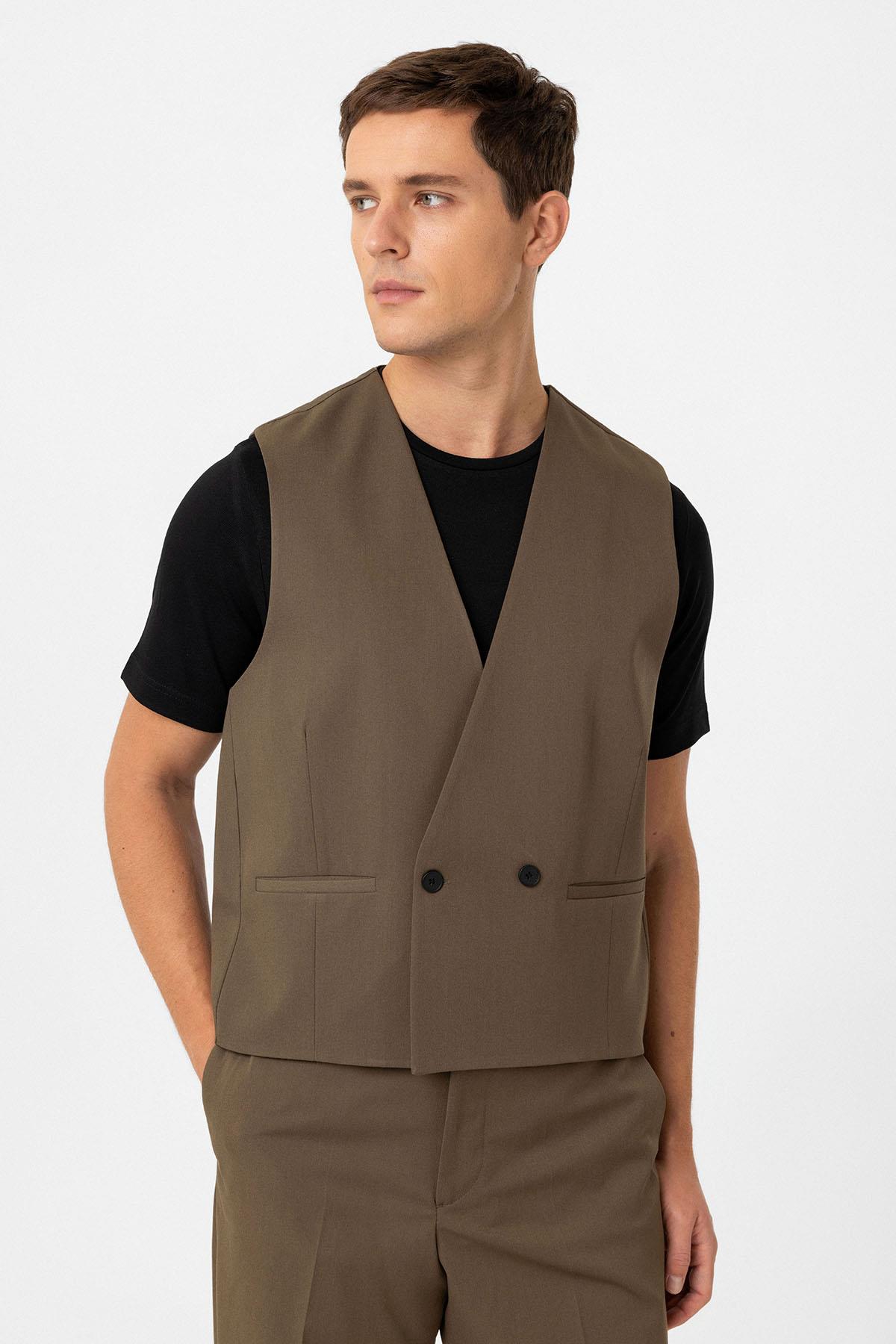 Antioch-Haki Erkek Teknik Relax Fit Yelek-Yelek-1-Milagron.com