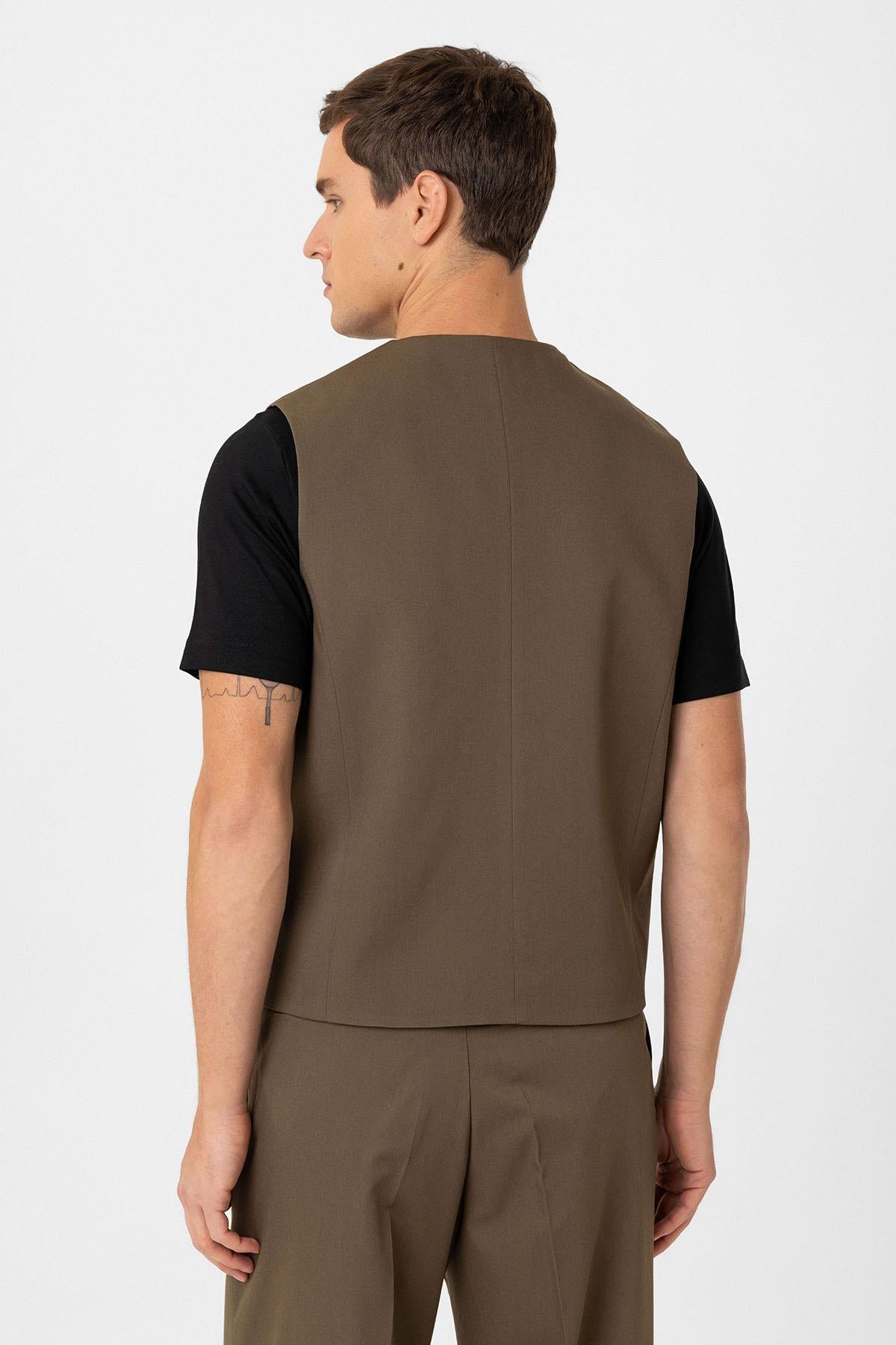 Antioch-Haki Erkek Teknik Relax Fit Yelek-Yelek-4-Milagron.com