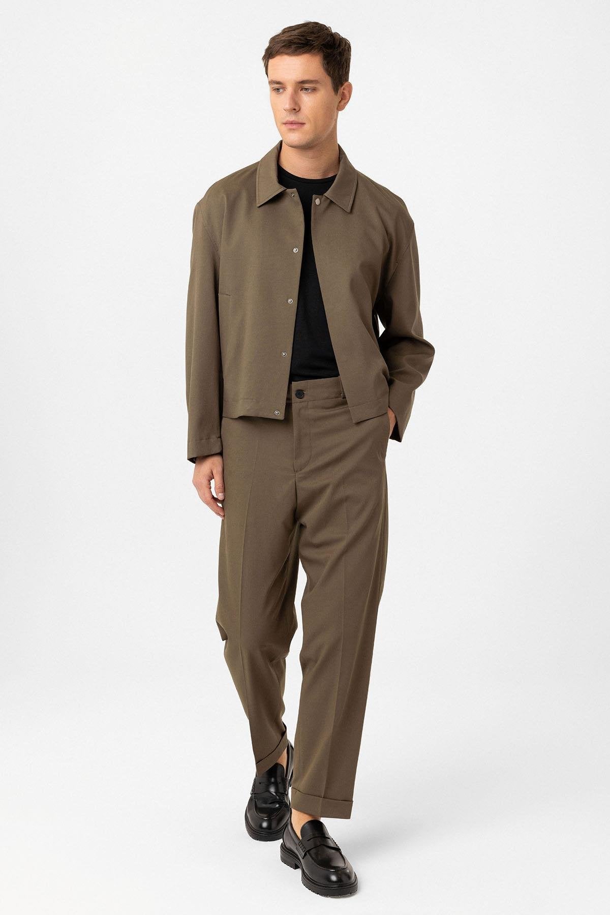 Antioch-Haki Gizli Düğme Mevsimlik Relax Fit Erkek Mont-Mont-2-Milagron.com