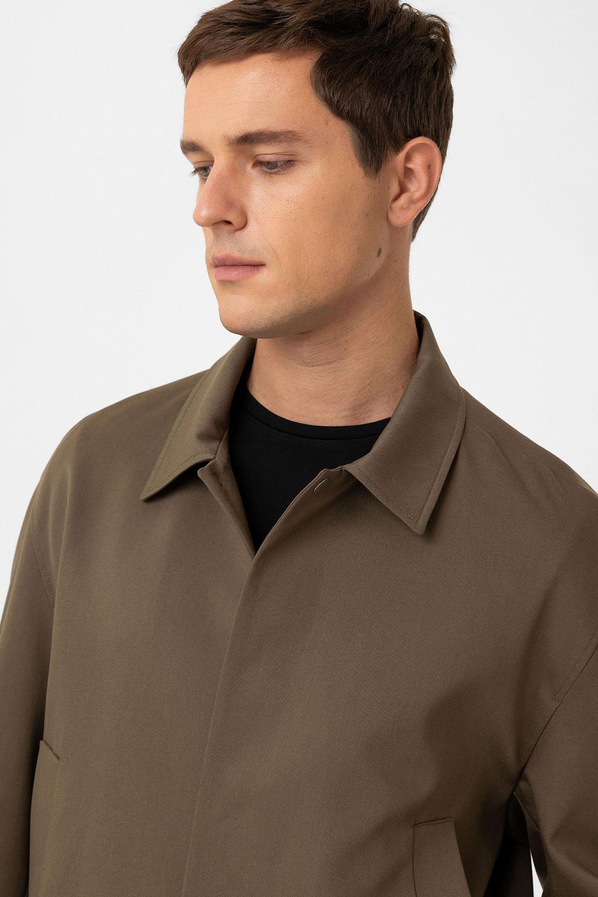 Antioch-Haki Gizli Düğme Mevsimlik Relax Fit Erkek Mont-Mont-3-Milagron.com