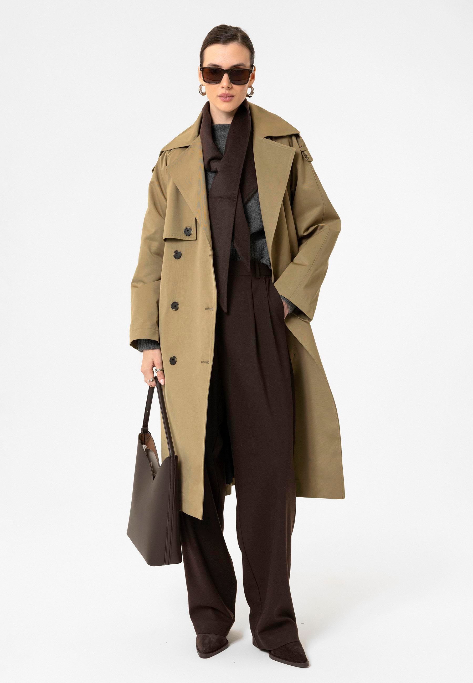 Antioch-Haki Kadın Kemerli Uzun Trençkot-Trençkot-1-Milagron.com