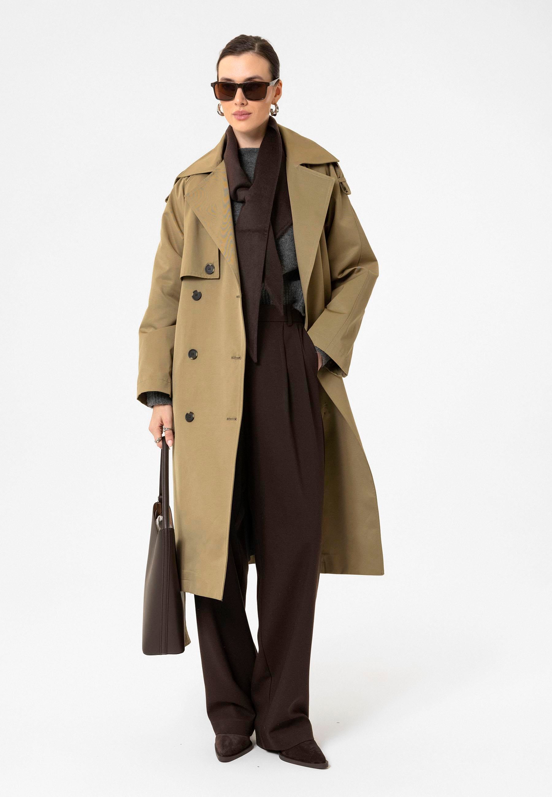 Antioch-Haki Kadın Kemerli Uzun Trençkot-Trençkot-3-Milagron.com