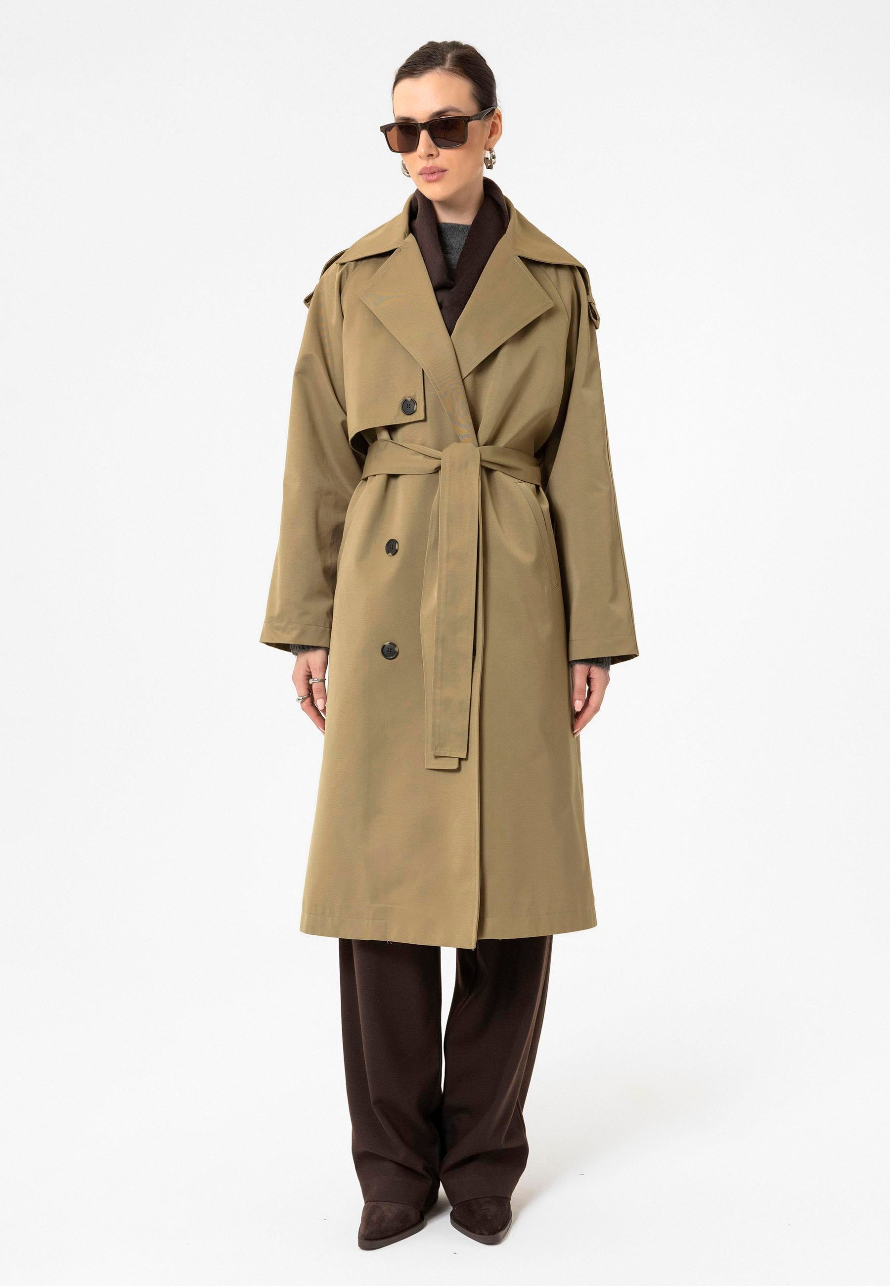 Antioch-Haki Kadın Kemerli Uzun Trençkot-Trençkot-4-Milagron.com