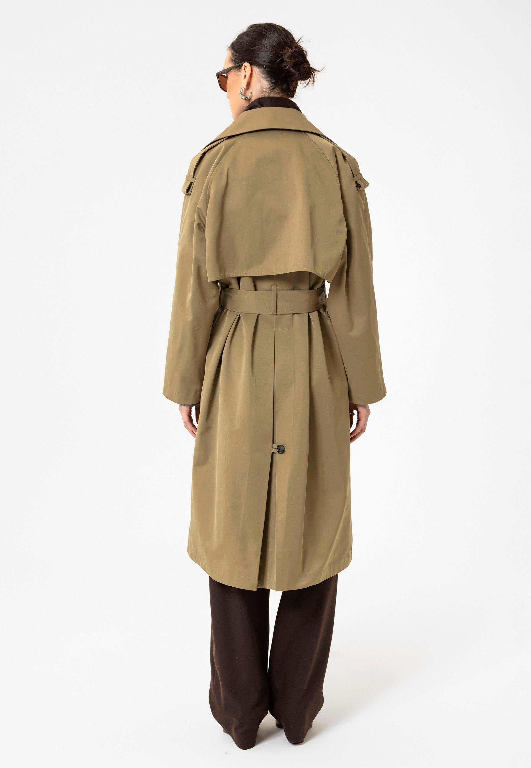 Antioch-Haki Kadın Kemerli Uzun Trençkot-Trençkot-7-Milagron.com