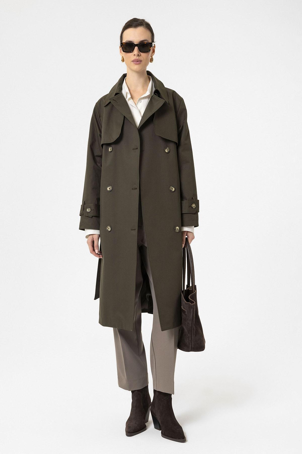 Antioch-Haki Kadın Kruvaze Kapama Kemerli Trençkot-Trençkot-1-Milagron.com