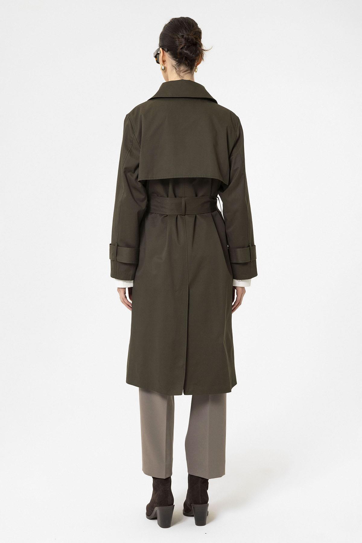 Antioch-Haki Kadın Kruvaze Kapama Kemerli Trençkot-Trençkot-7-Milagron.com