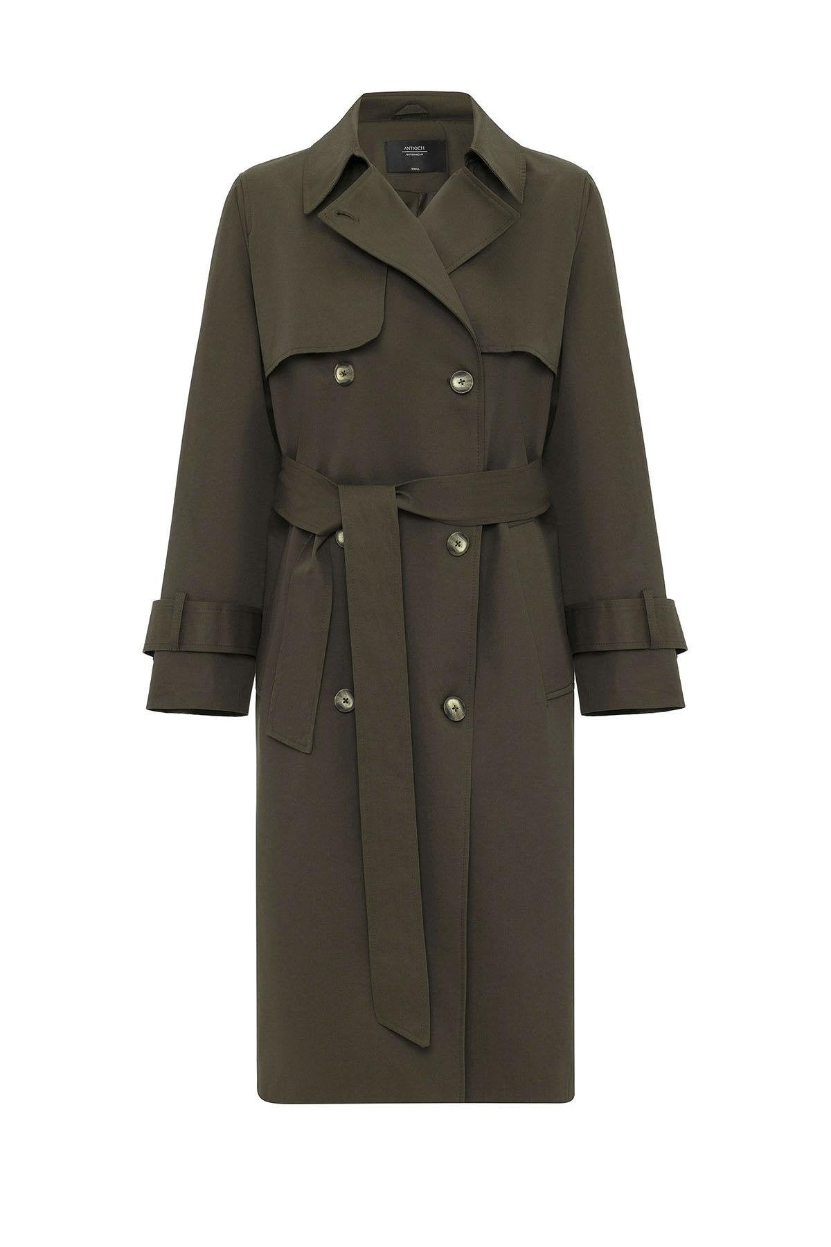 Antioch-Haki Kadın Kruvaze Kapama Kemerli Trençkot-Trençkot-8-Milagron.com