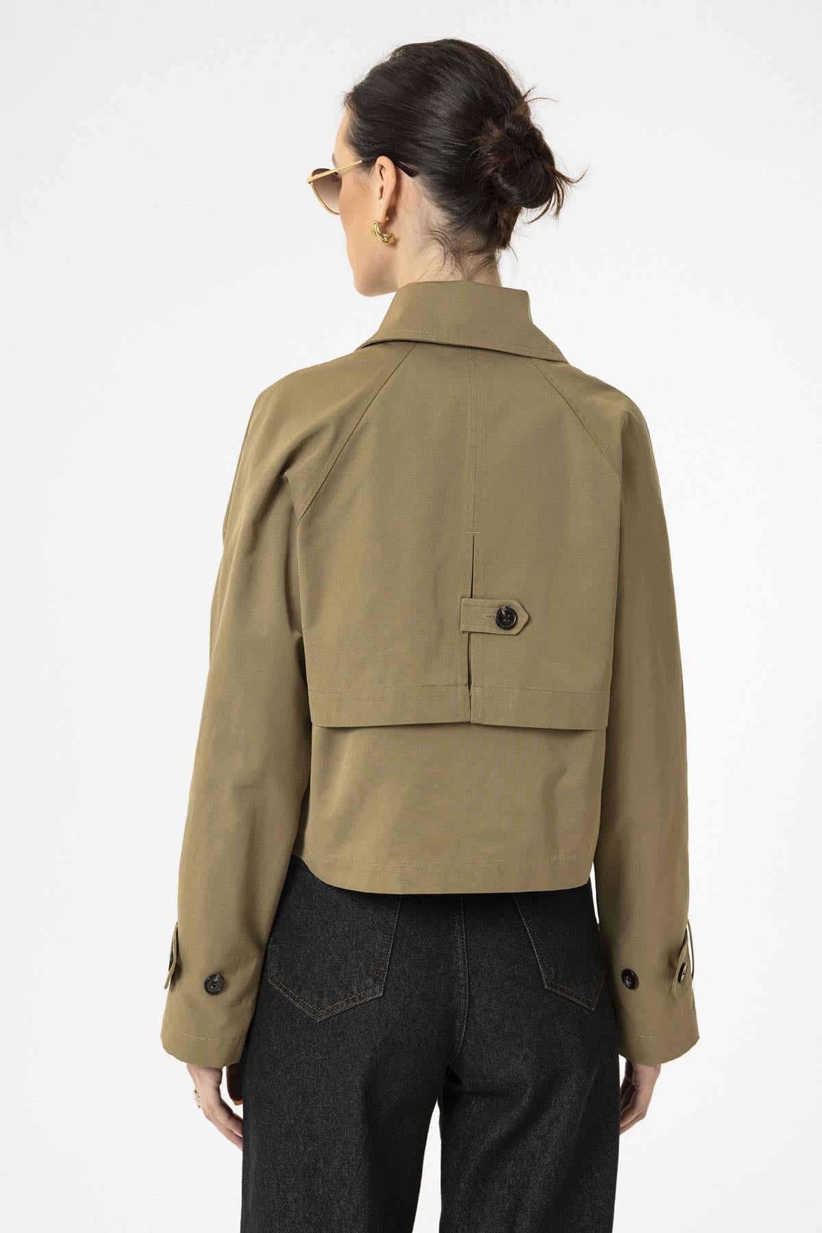 Antioch-Haki Kadın Kruvaze Kısa Trençkot-Trençkot-7-Milagron.com
