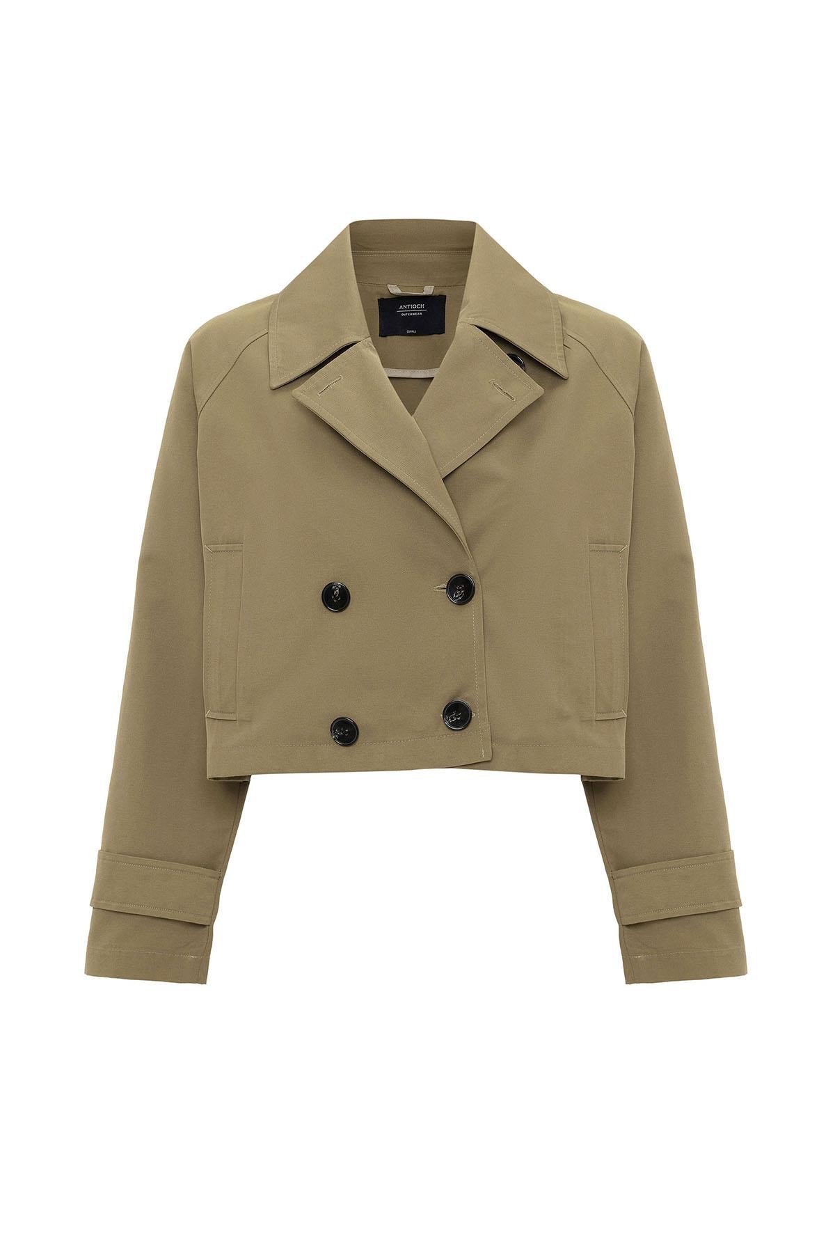 Antioch-Haki Kadın Kruvaze Kısa Trençkot-Trençkot-8-Milagron.com