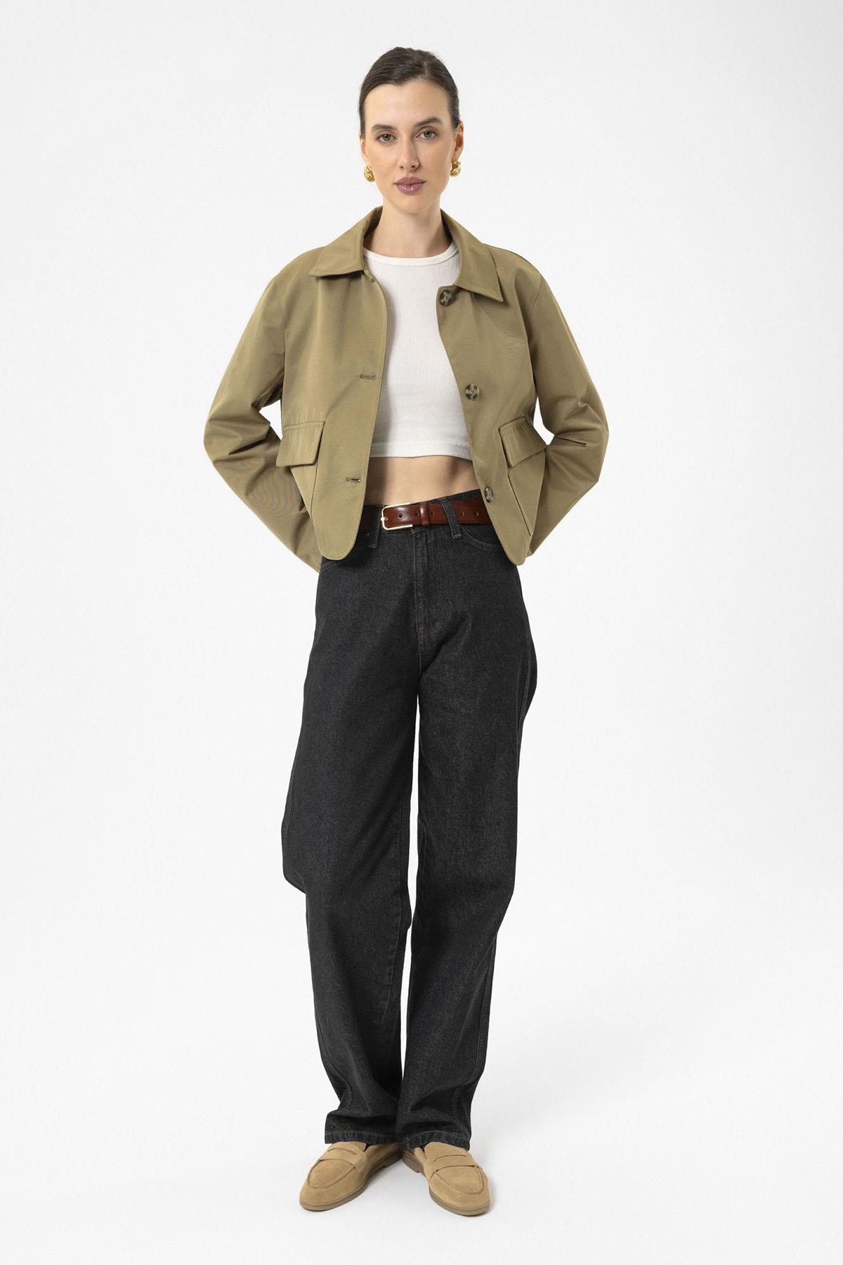 Antioch-Haki Kadın Mevsimlik İnce Kısa Ceket-Ceket-2-Milagron.com