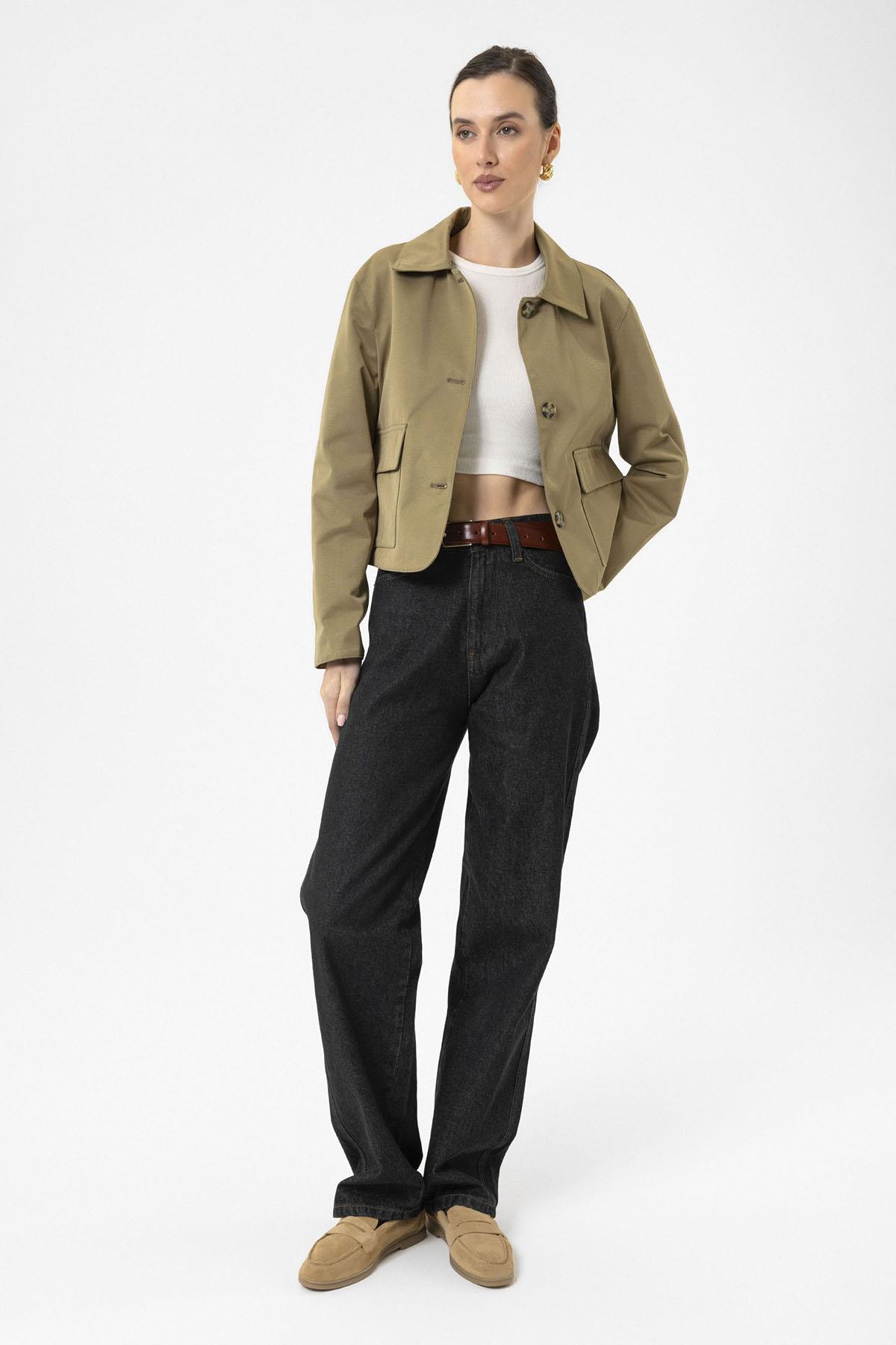 Antioch-Haki Kadın Mevsimlik İnce Kısa Ceket-Ceket-3-Milagron.com