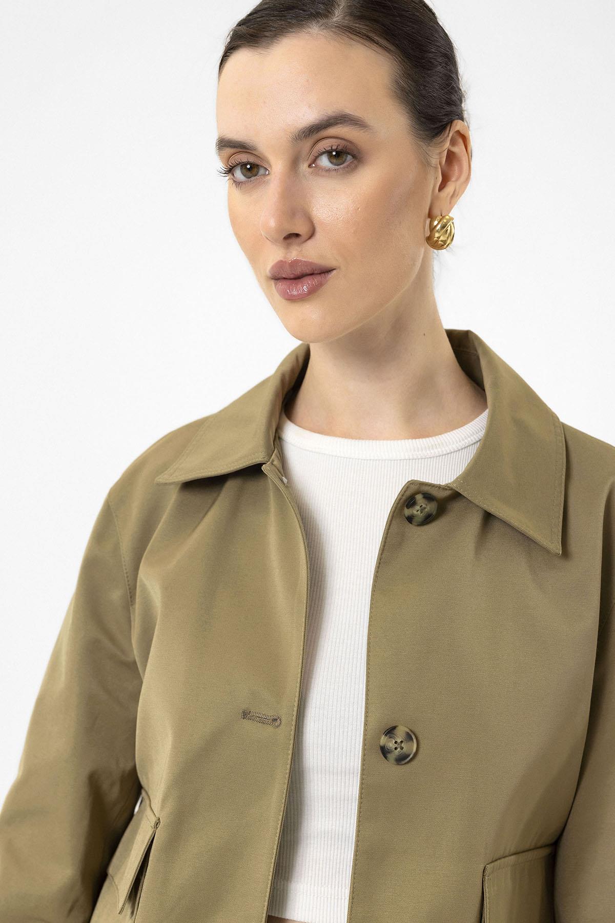 Antioch-Haki Kadın Mevsimlik İnce Kısa Ceket-Ceket-6-Milagron.com
