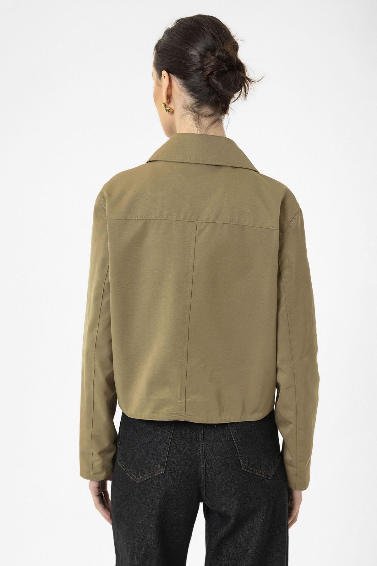 Antioch-Haki Kadın Mevsimlik İnce Kısa Ceket-Ceket-8-Milagron.com