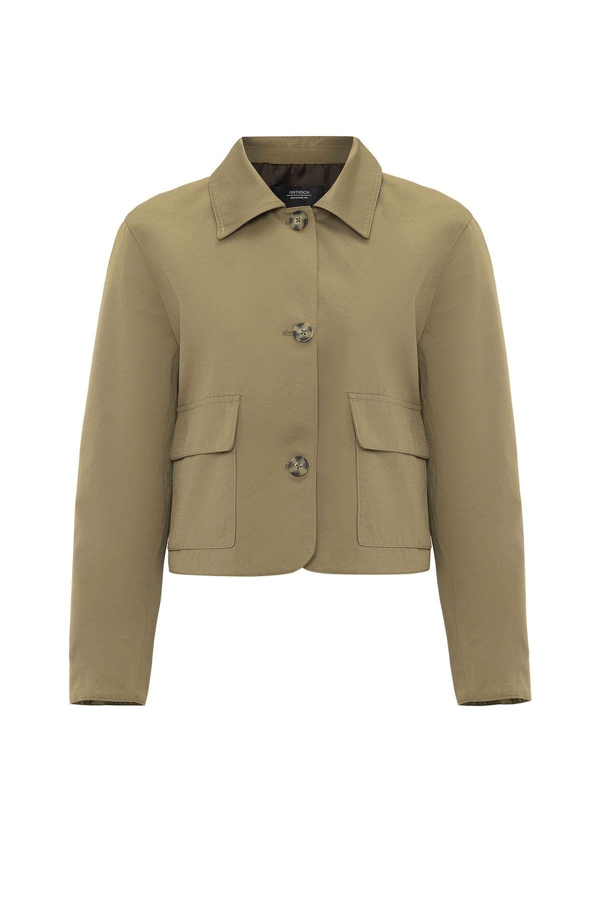 Antioch-Haki Kadın Mevsimlik İnce Kısa Ceket-Ceket-9-Milagron.com