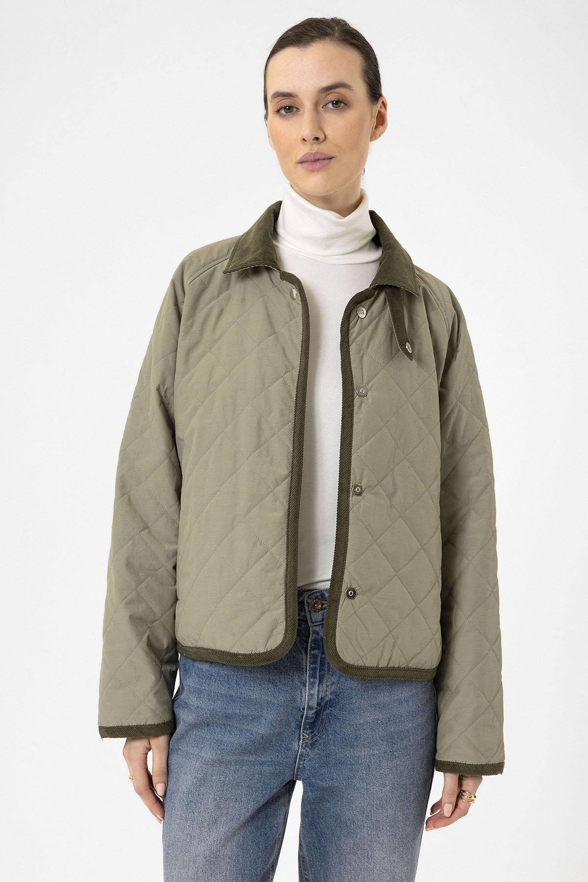 Antioch-Haki Kadın Polo Yaka Kapitone Mont-Mont-1-Milagron.com