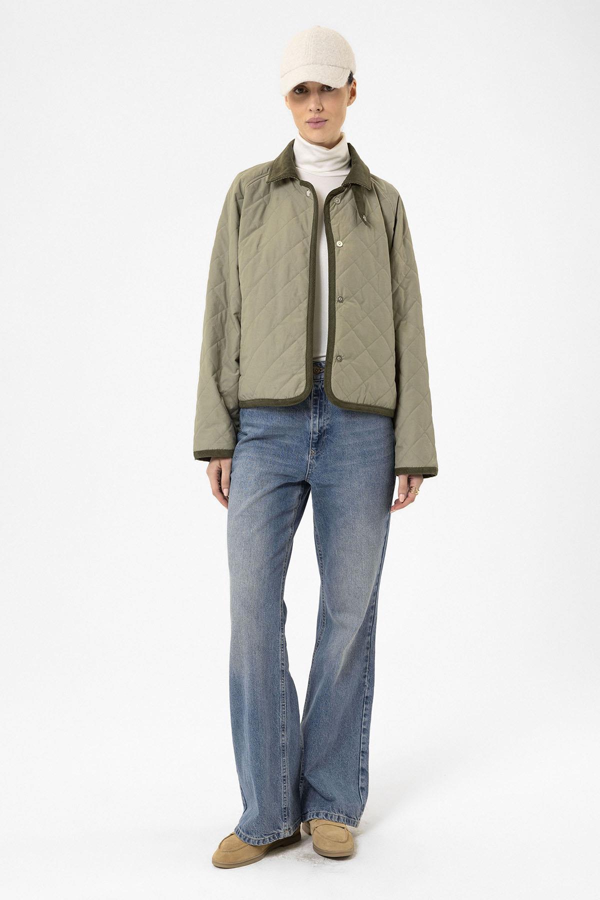 Antioch-Haki Kadın Polo Yaka Kapitone Mont-Mont-3-Milagron.com