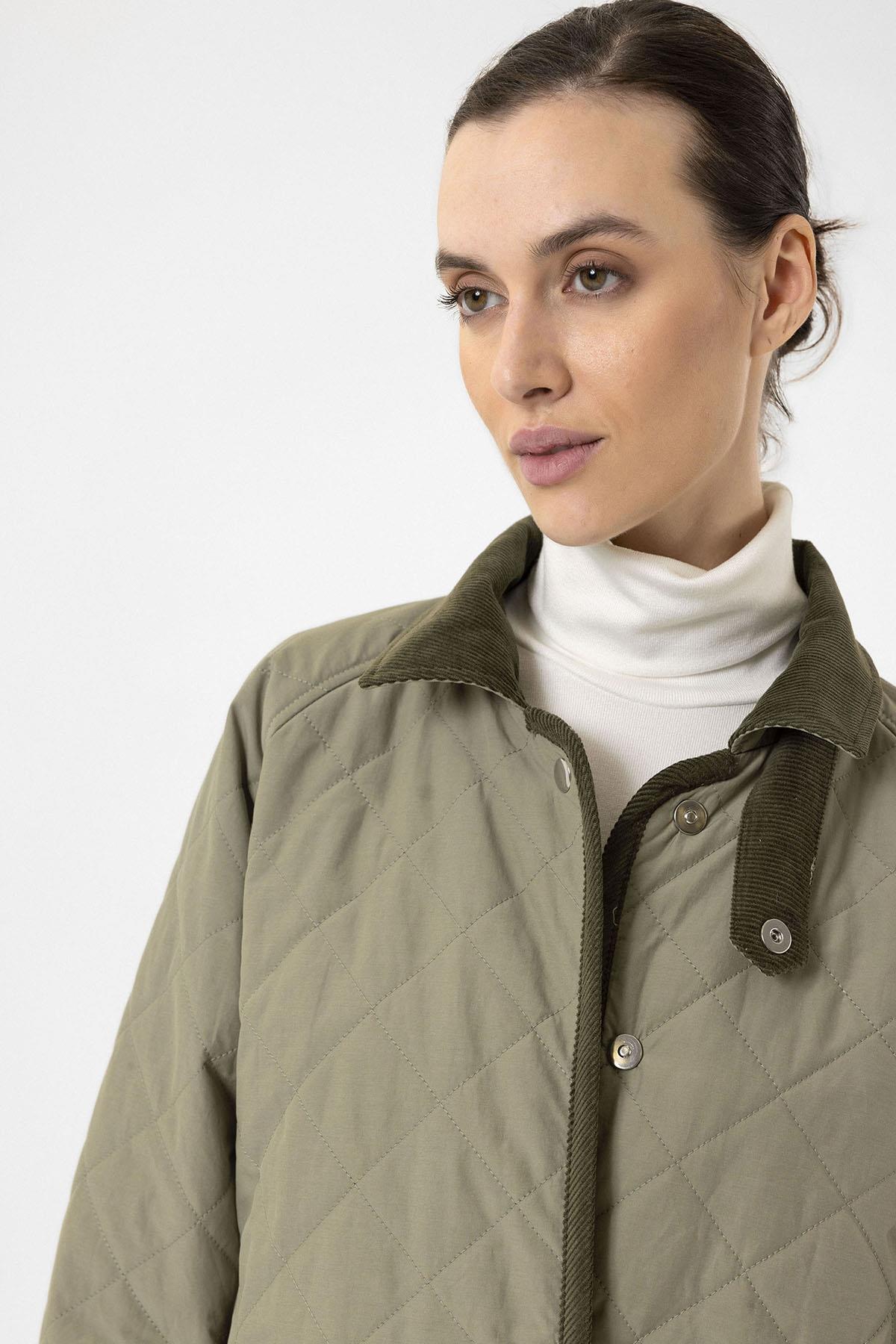 Antioch-Haki Kadın Polo Yaka Kapitone Mont-Mont-6-Milagron.com