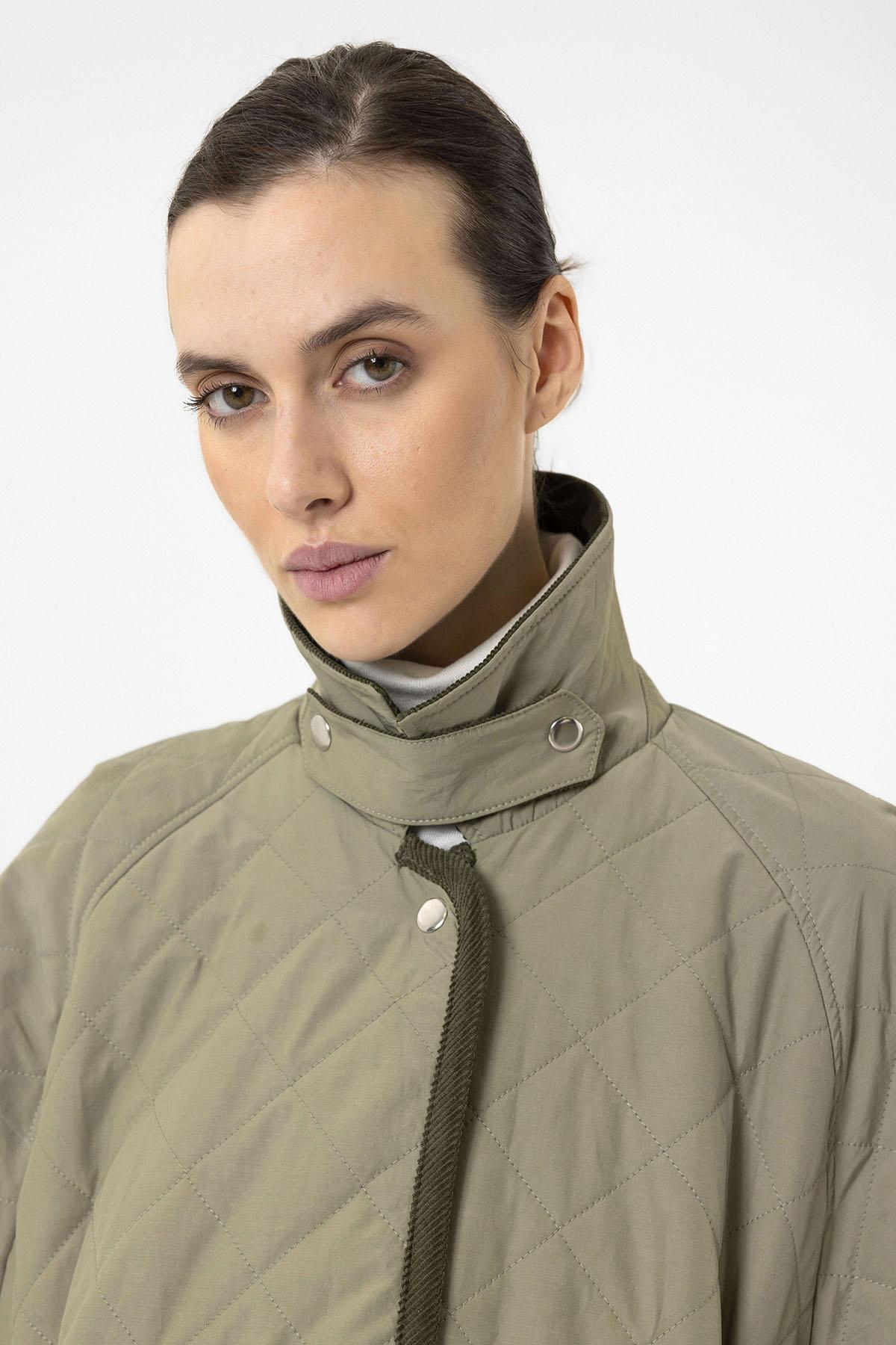 Antioch-Haki Kadın Polo Yaka Kapitone Mont-Mont-7-Milagron.com