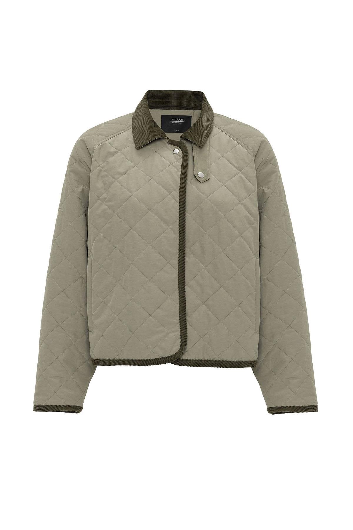 Antioch-Haki Kadın Polo Yaka Kapitone Mont-Mont-9-Milagron.com