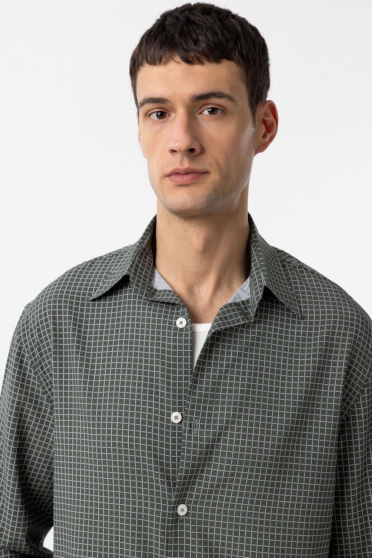 Antioch-Haki Kareli Erkek Rahat Kalıp Erkek Gömlek-Gömlek-4-Milagron.com