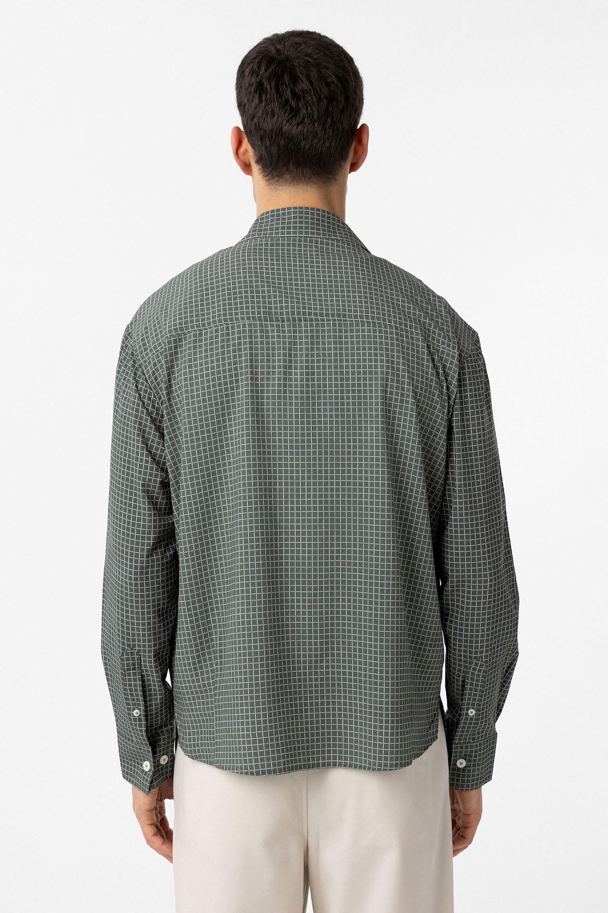 Antioch-Haki Kareli Erkek Rahat Kalıp Erkek Gömlek-Gömlek-5-Milagron.com