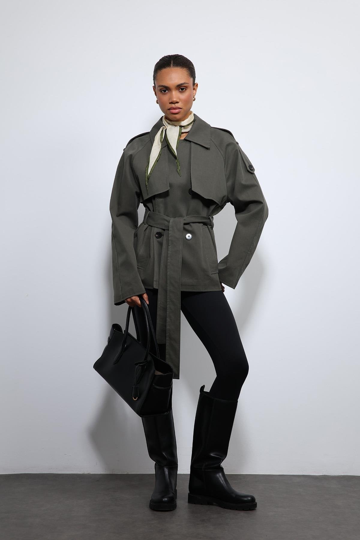 Antioch-Haki Kemerli Kısa Trençkot-Trençkot-2-Milagron.com