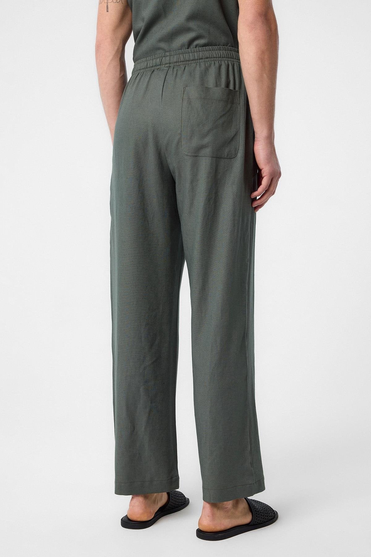 Antioch-Haki Keten Karışımlı Jogger Erkek Pantolon-Kumaş Pantolon-3-Milagron.com