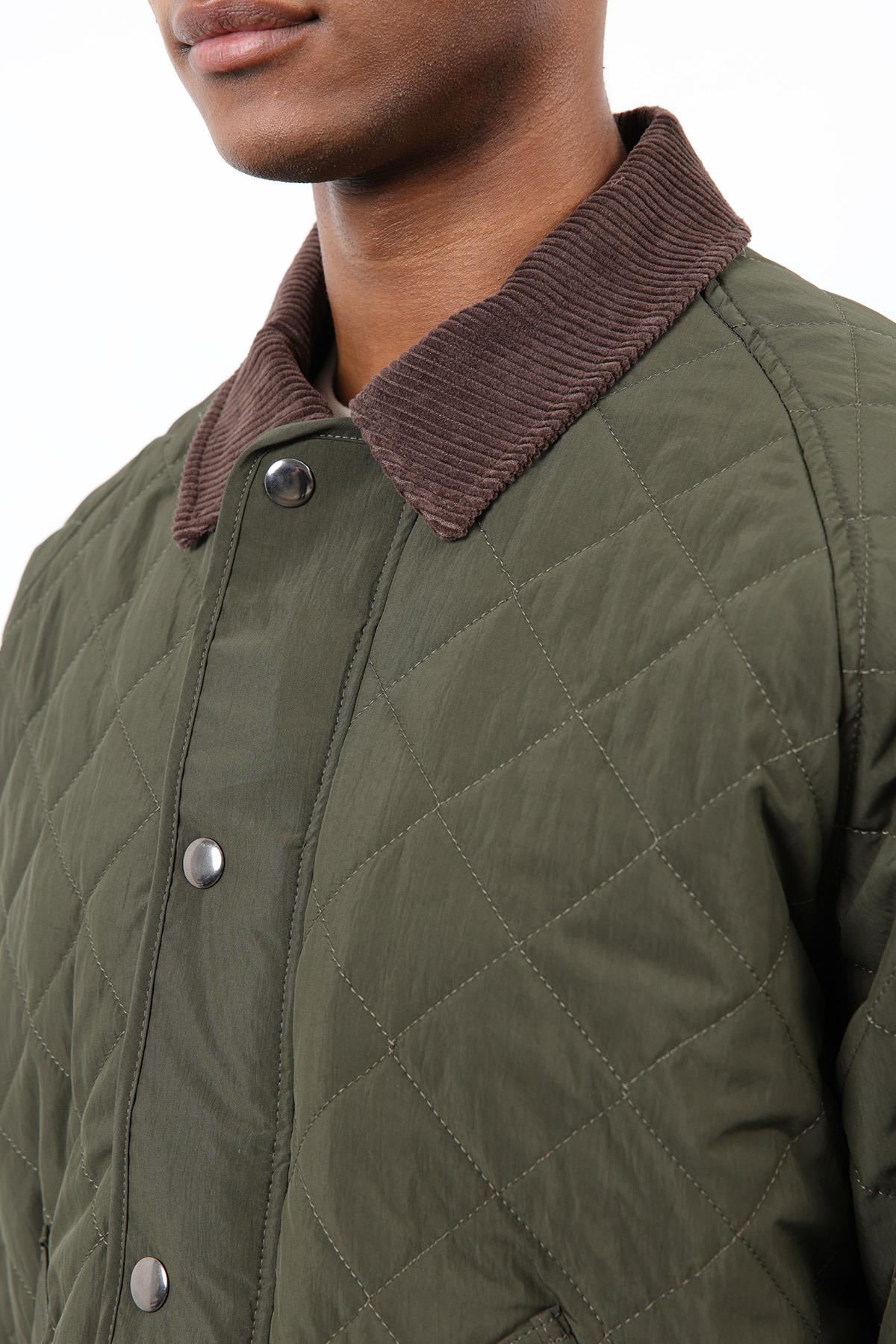 Antioch-Haki Kontrast Yaka Baklava Desenli Erkek Mont-Mont-5-Milagron.com