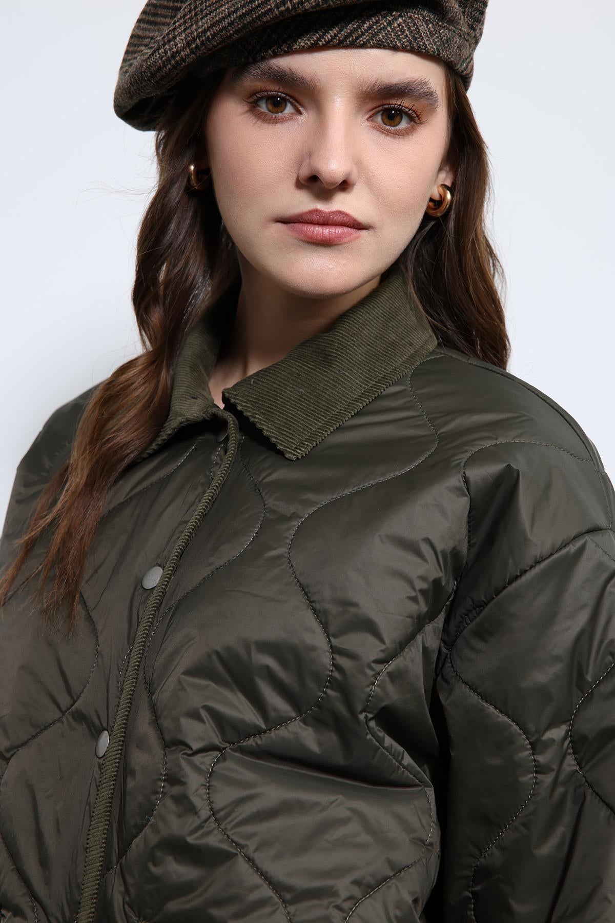 Antioch-Haki Kontrast Yaka Desenli Mont-Mont-4-Milagron.com