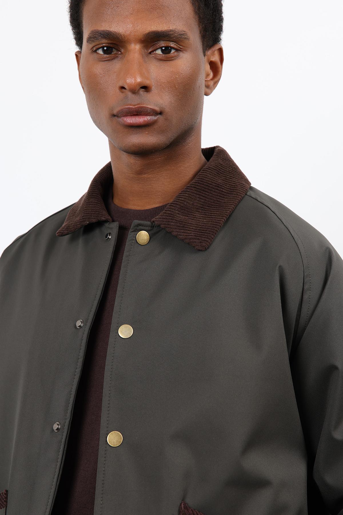 Antioch-Haki Kontrast Yaka Erkek Mont-Mont-7-Milagron.com