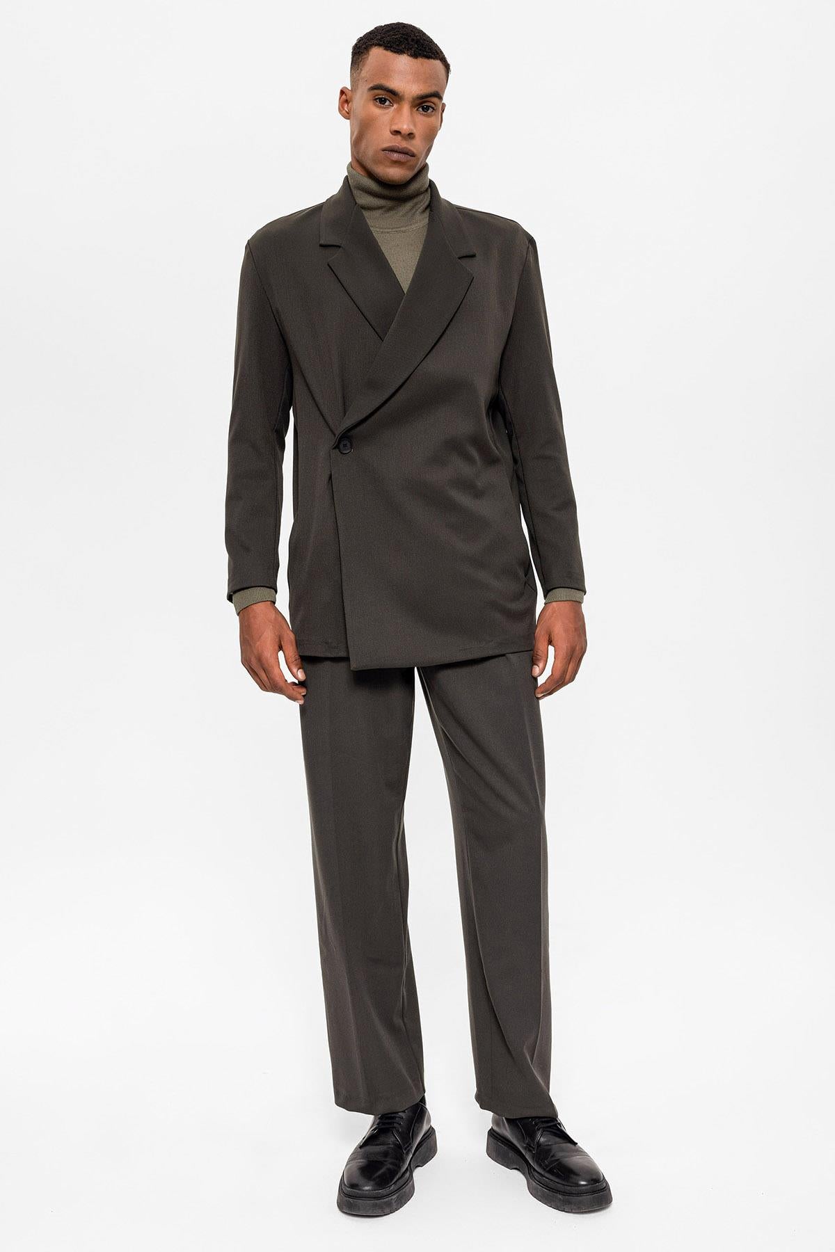 Antioch-Haki Kruvaze Kapama Gizli Cep Erkek Blazer Ceket-Ceket-1-Milagron.com