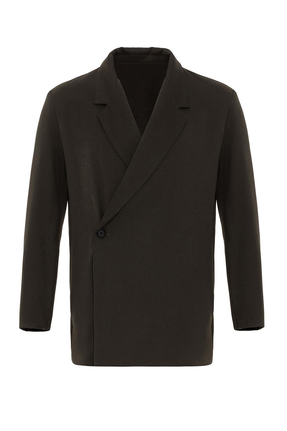 Antioch-Haki Kruvaze Kapama Gizli Cep Erkek Blazer Ceket-Ceket-5-Milagron.com