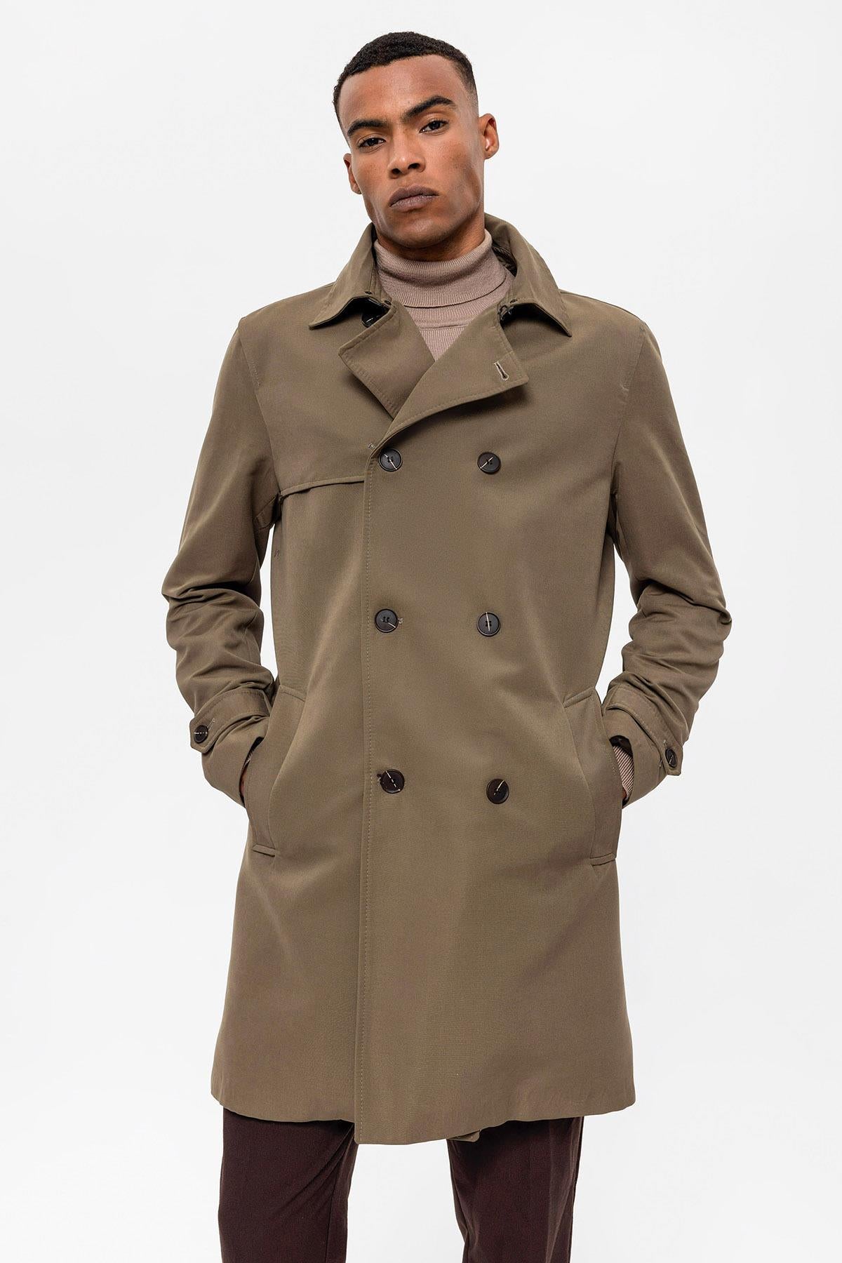 Antioch-Haki Kuşaklı Kruvaze Trençkot-Trençkot-1-Milagron.com