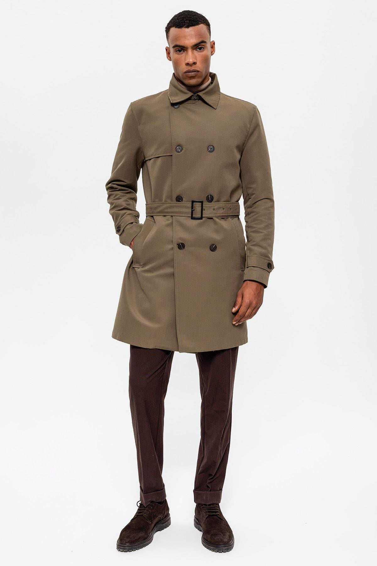 Antioch-Haki Kuşaklı Kruvaze Trençkot-Trençkot-3-Milagron.com