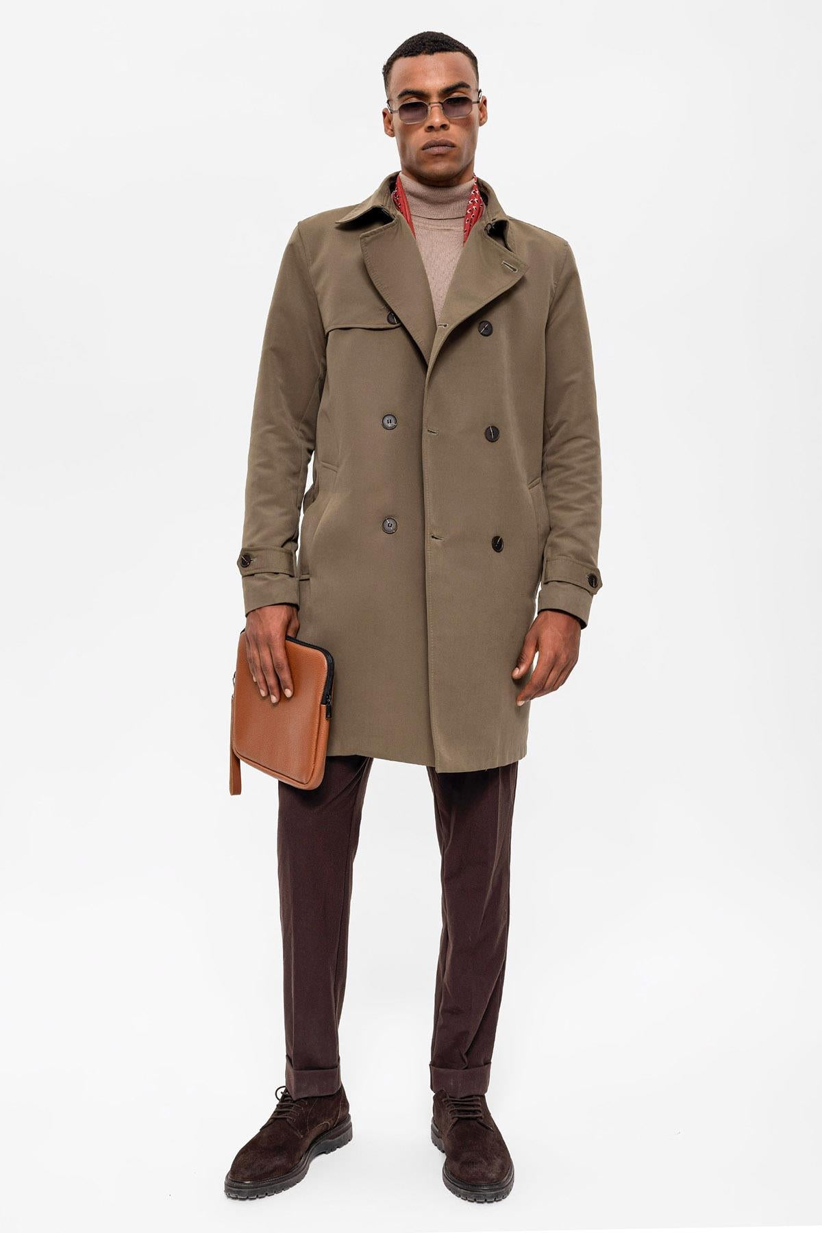 Antioch-Haki Kuşaklı Kruvaze Trençkot-Trençkot-4-Milagron.com