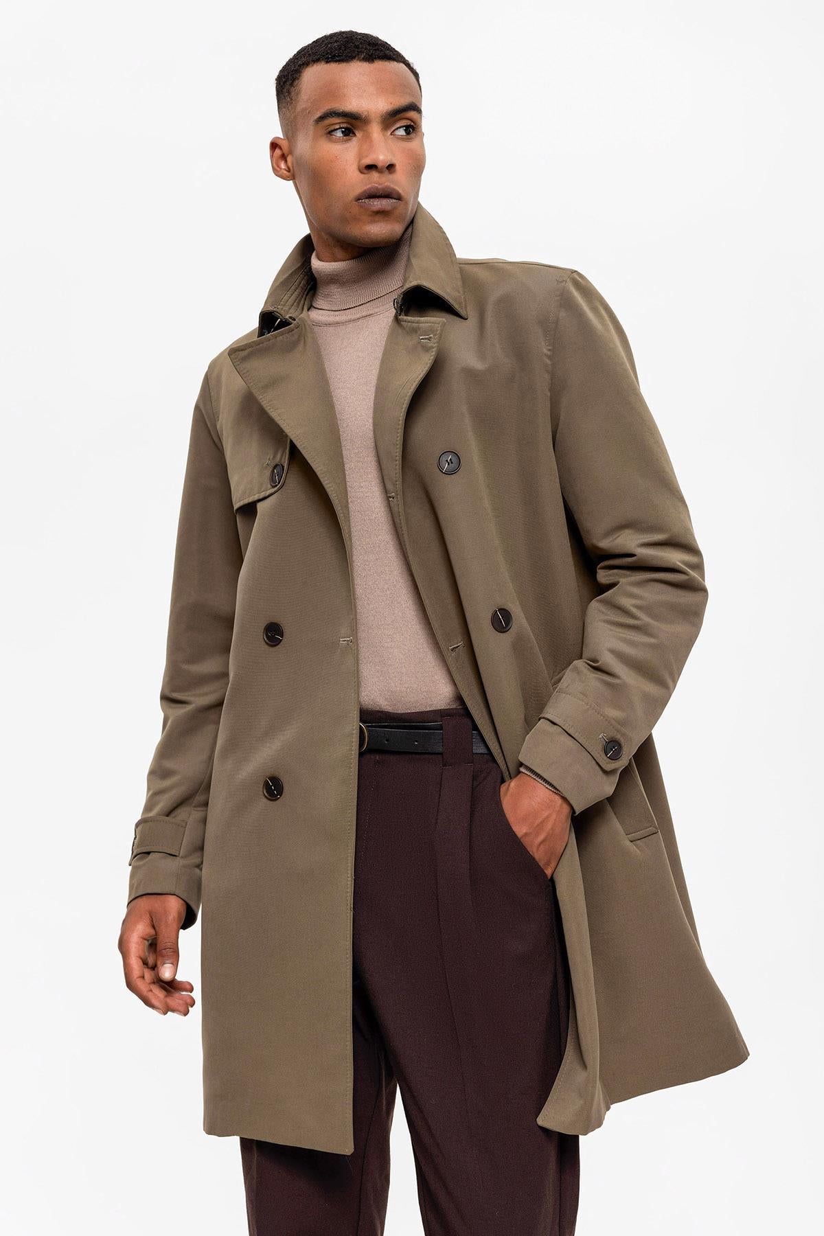 Antioch-Haki Kuşaklı Kruvaze Trençkot-Trençkot-5-Milagron.com
