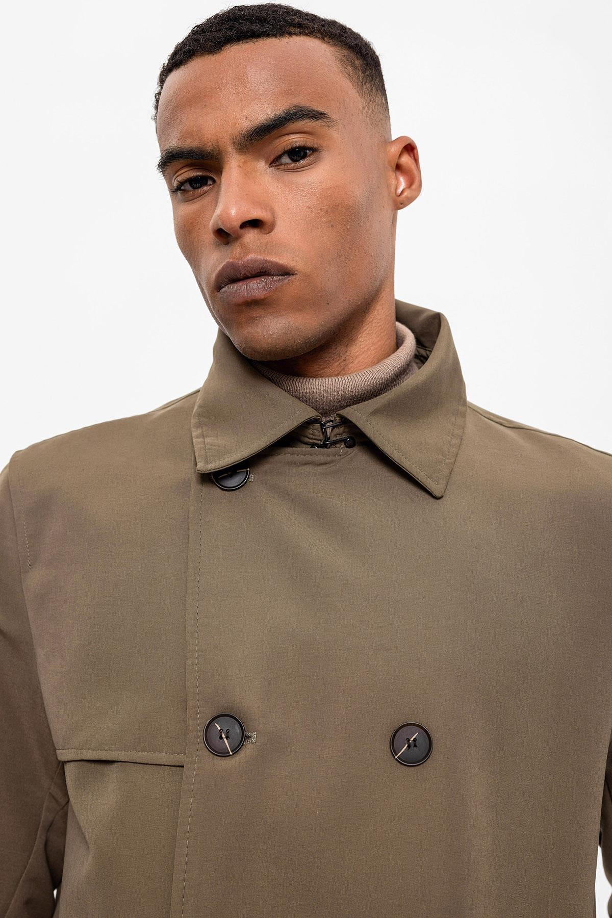 Antioch-Haki Kuşaklı Kruvaze Trençkot-Trençkot-6-Milagron.com