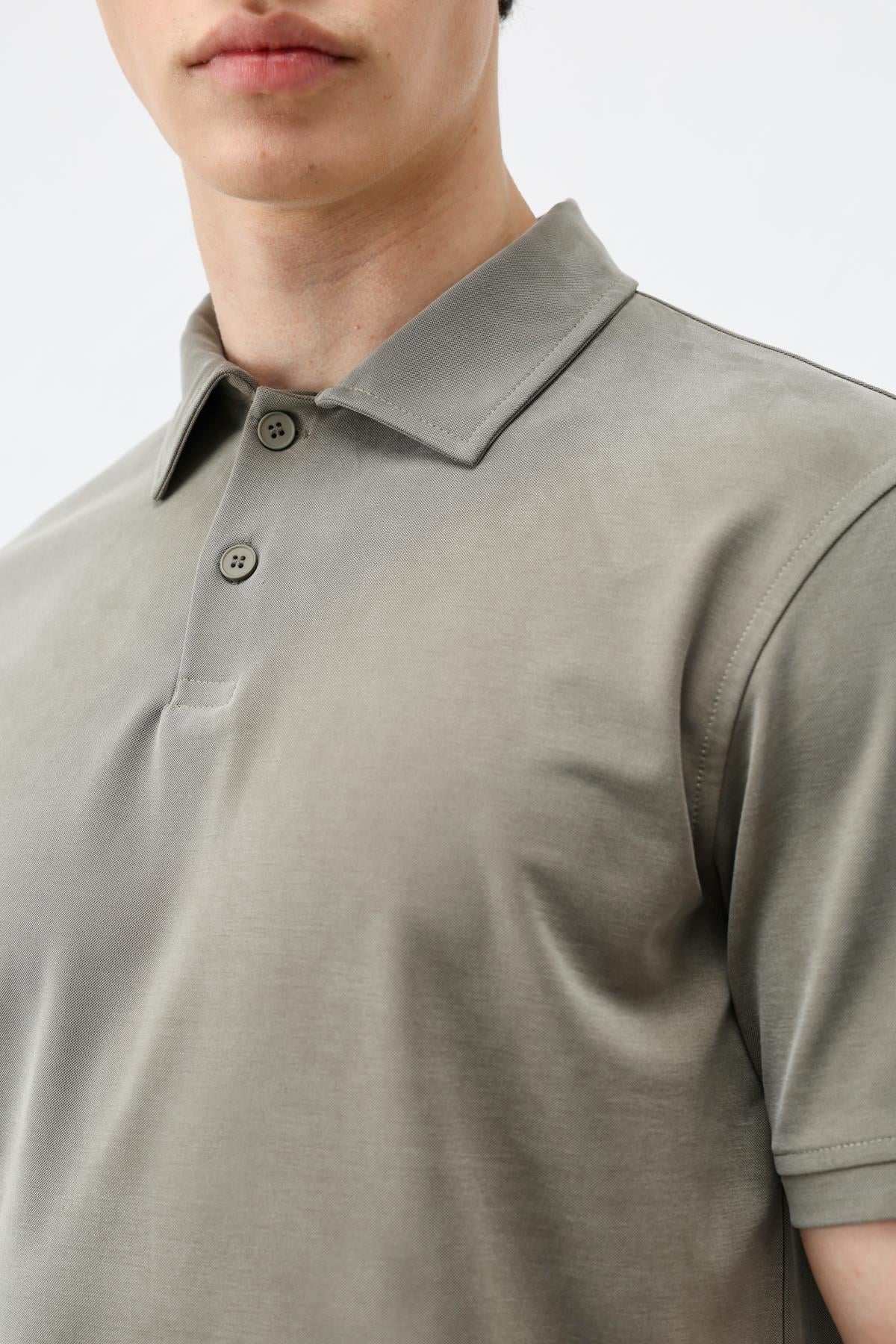 Antioch Haki Lyocell Karışımlı Polo Yaka Erkek T-Shirt
