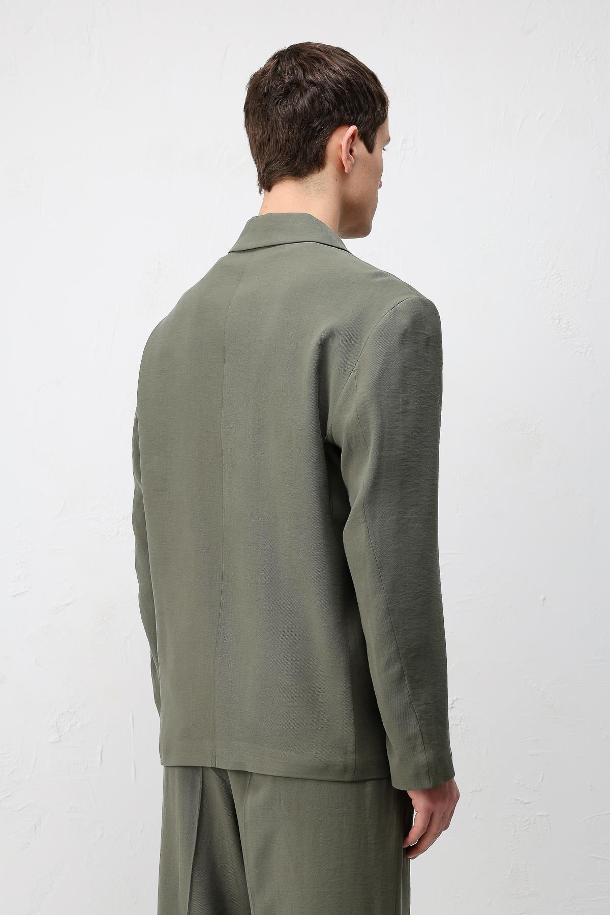 Antioch Haki Modal Karışımlı Relaxed Fit Erkek Blazer Ceket